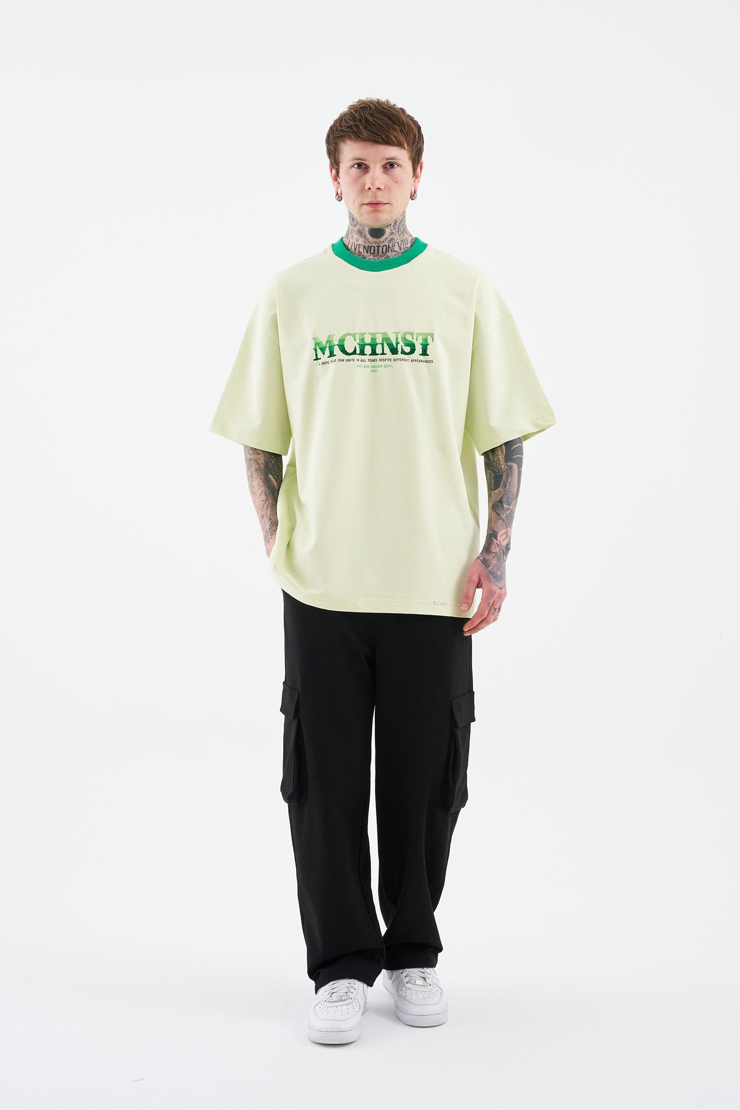 Erkek Color Gradient Embroidered Oversi̇ze Ti̇şört Yeşil