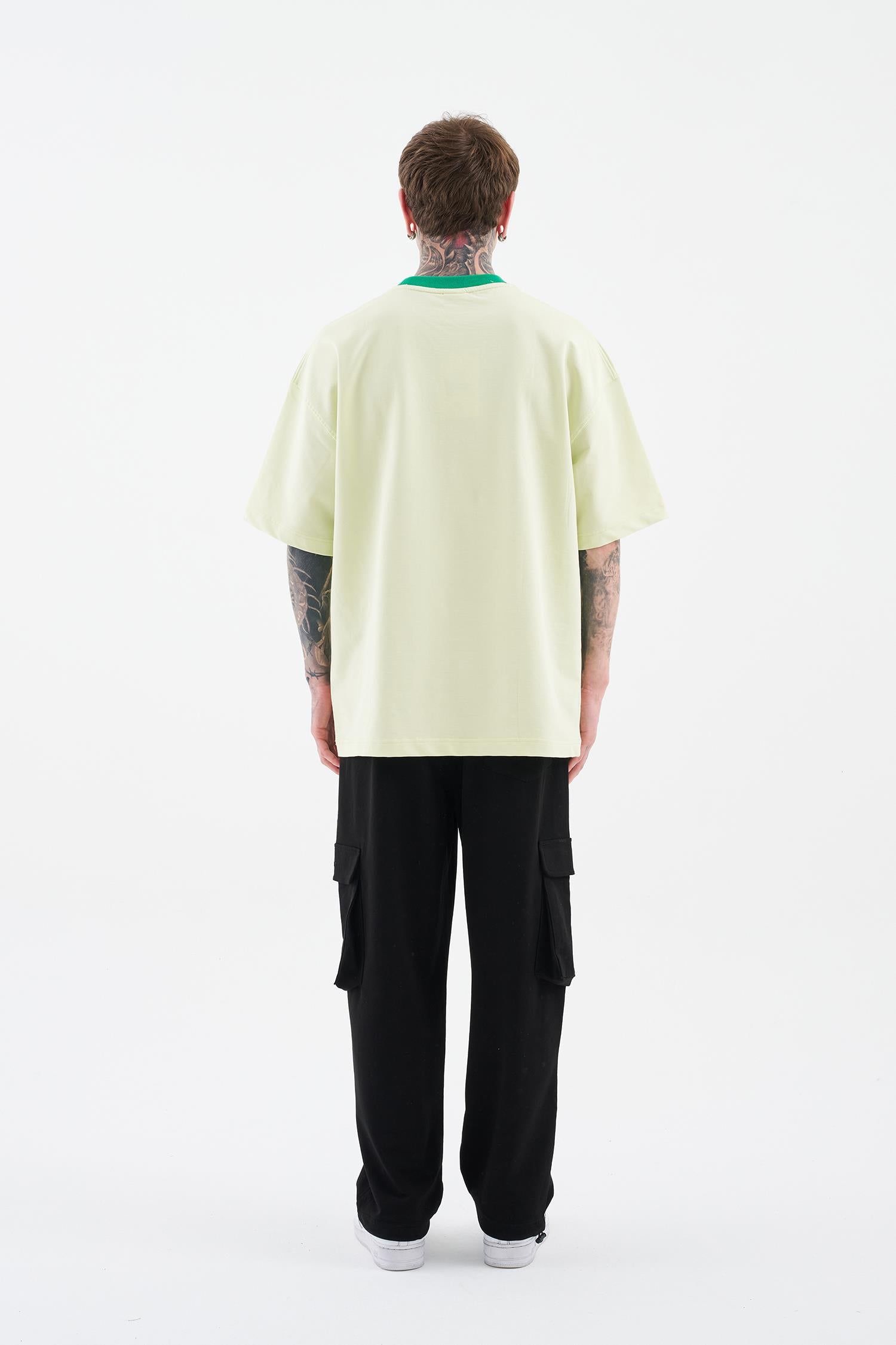 Erkek Color Gradient Embroidered Oversi̇ze Ti̇şört Yeşil