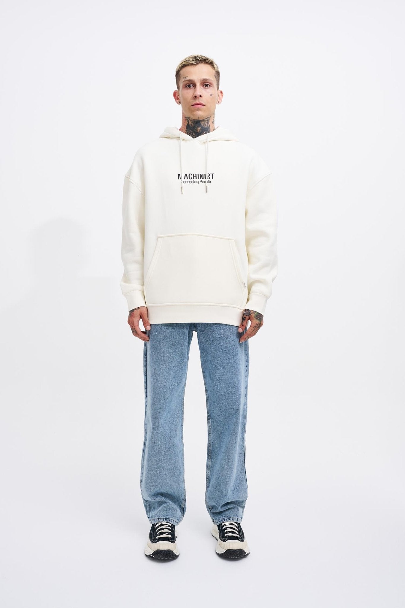 Erkek Connecting People Baskılı Kapüşonlu Sweatshirt Ekru