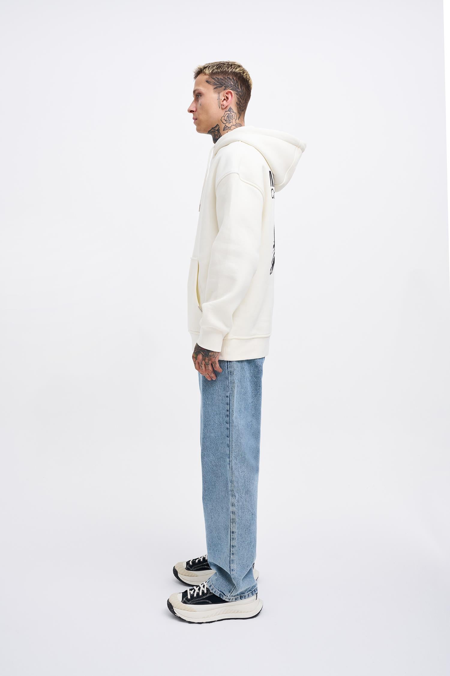 Erkek Connecting People Baskılı Kapüşonlu Sweatshirt Ekru