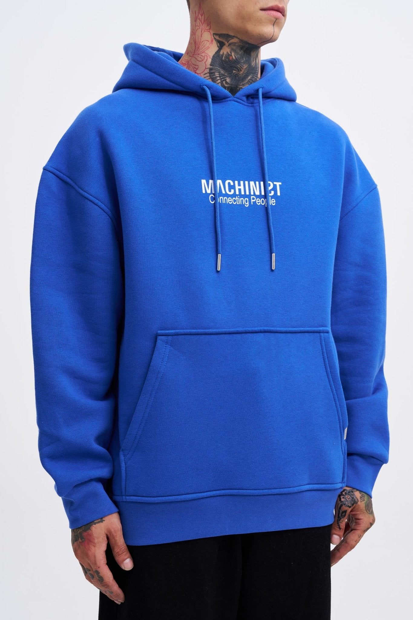 Erkek Connecting People Baskılı Kapüşonlu Sweatshirt Saks Mavi