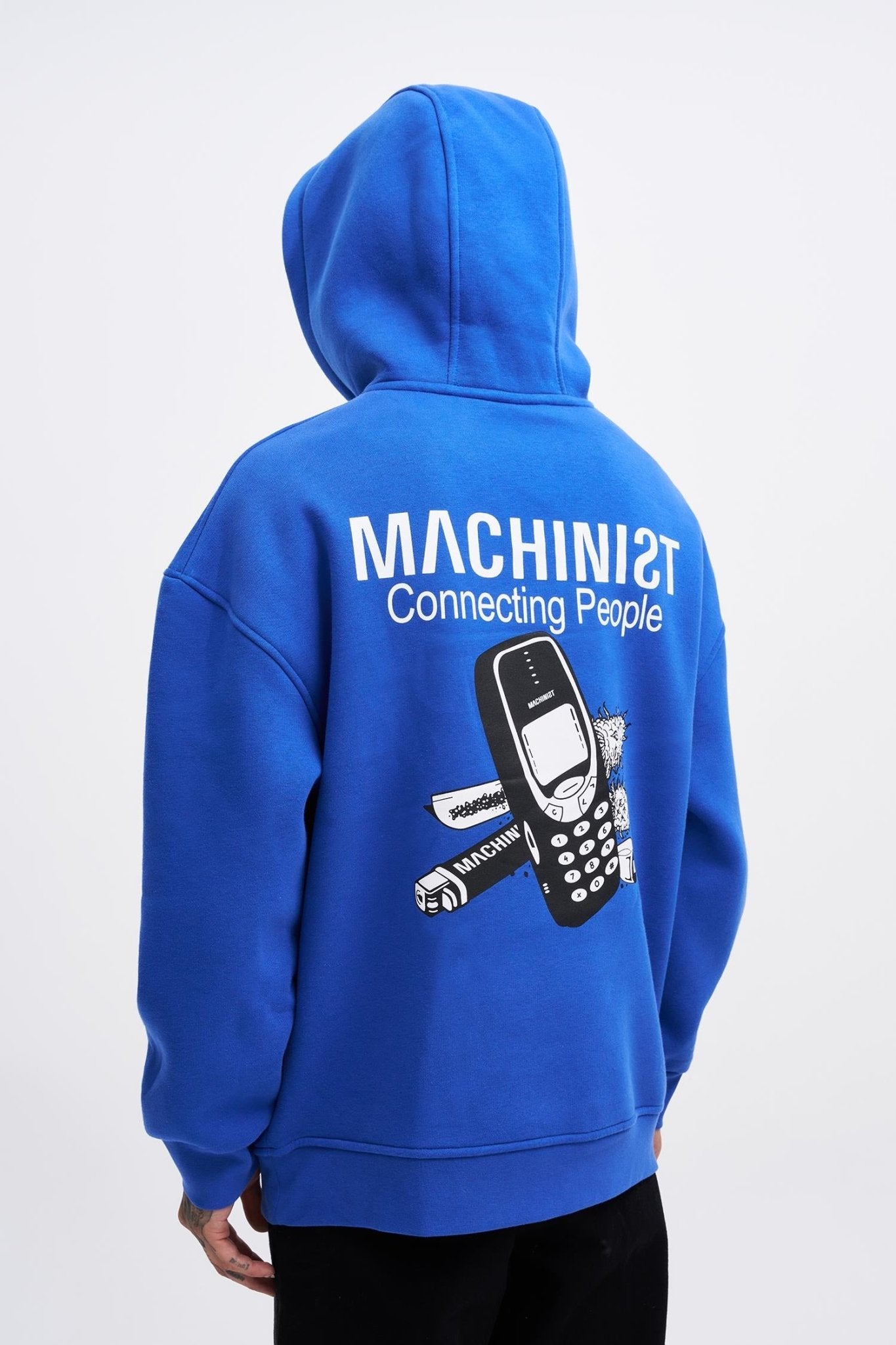 Erkek Connecting People Baskılı Kapüşonlu Sweatshirt Saks Mavi