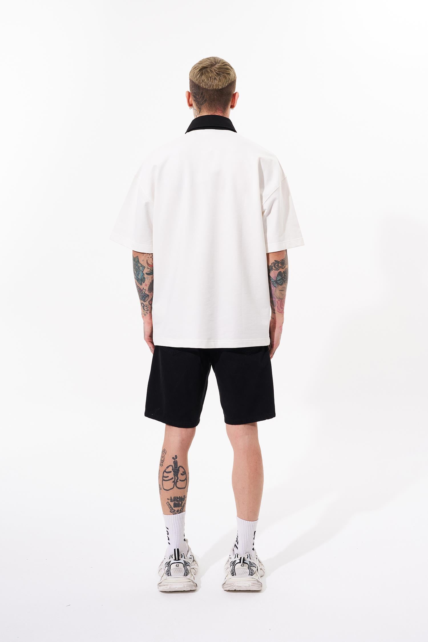 Erkek Constrast Pocket Oversize Polo Yaka Tişört Ekru
