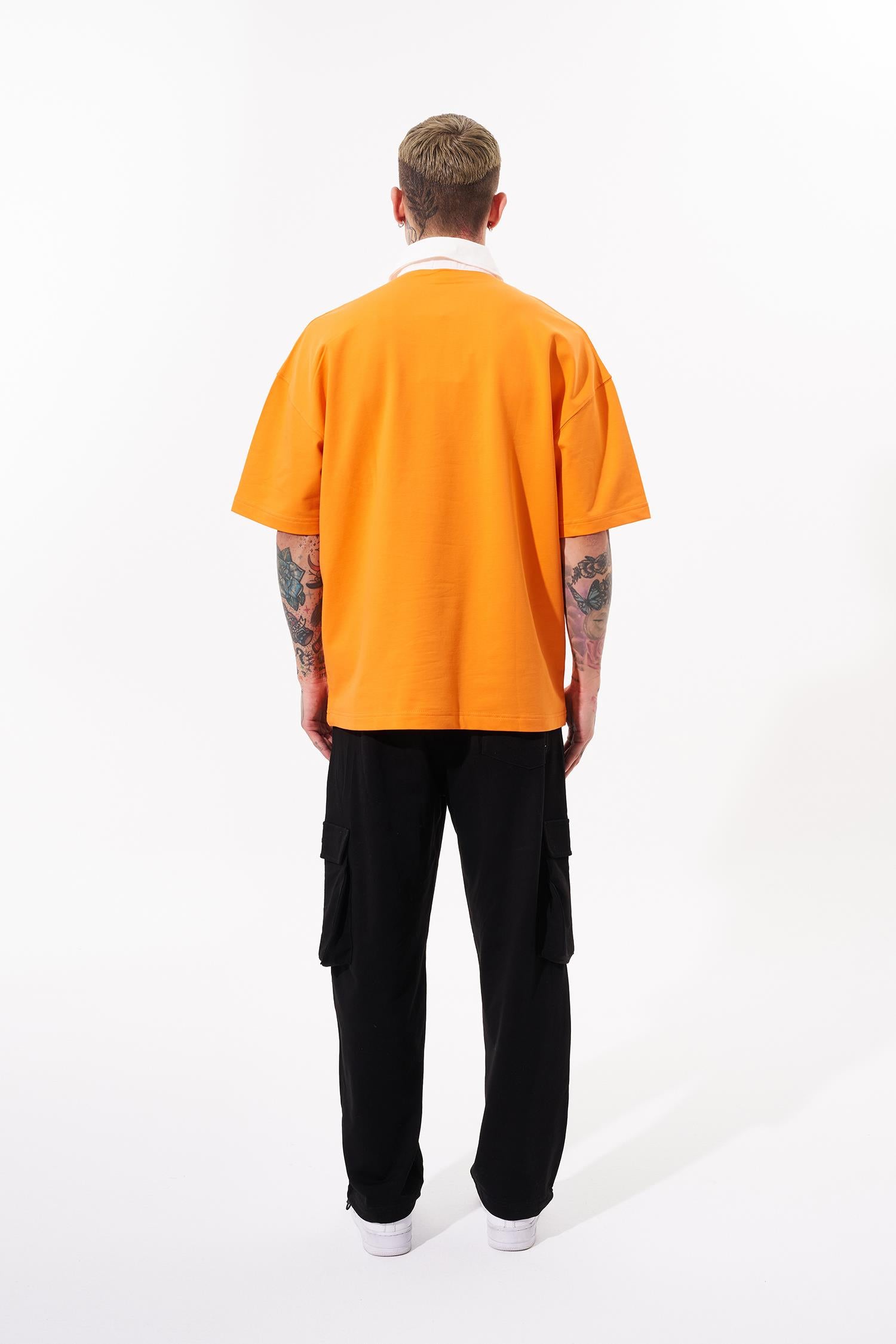 Erkek Constrast Pocket Oversize Polo Yaka Tişört Elektrik - Turuncu