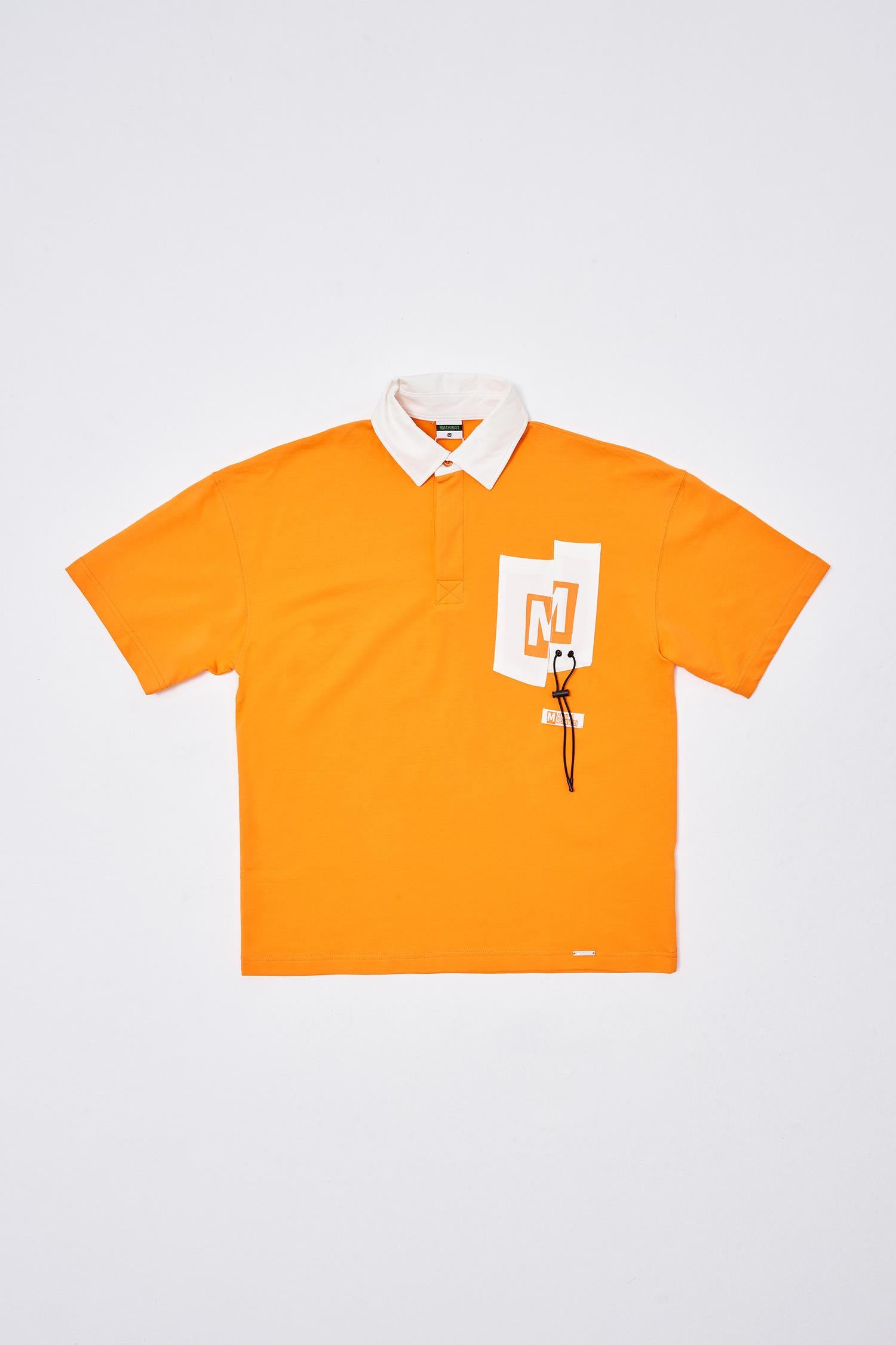 Erkek Constrast Pocket Oversize Polo Yaka Tişört Elektrik - Turuncu