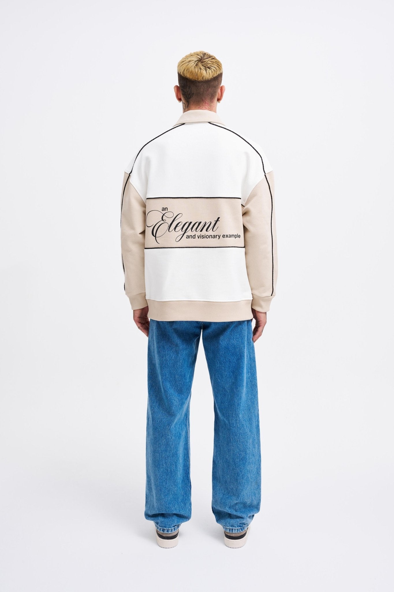 Erkek Contrast and Piped Polo Sweatshirt Ekru - Açık Bej