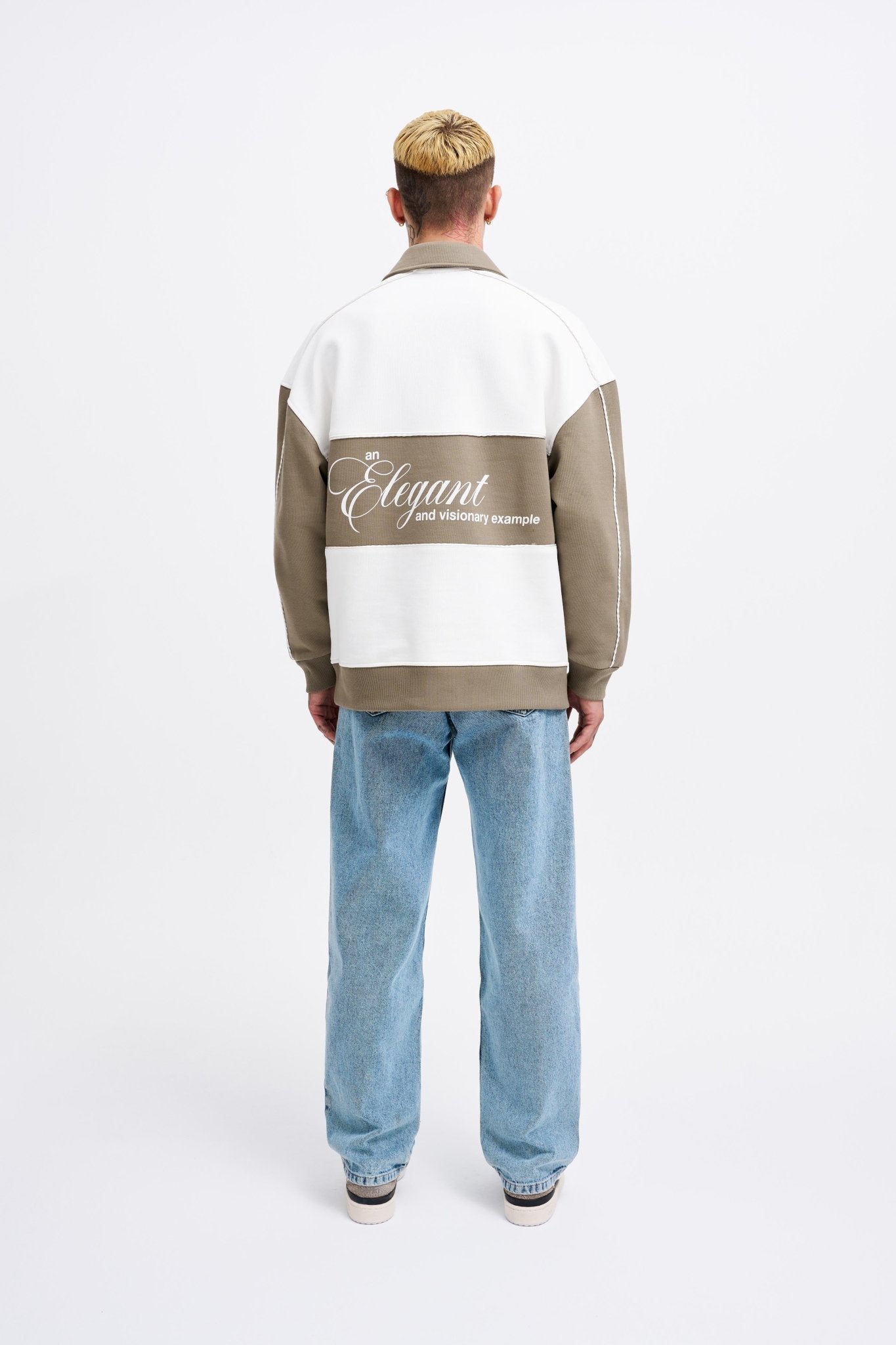 Erkek Contrast and Piped Polo Sweatshirt Ekru - Haki
