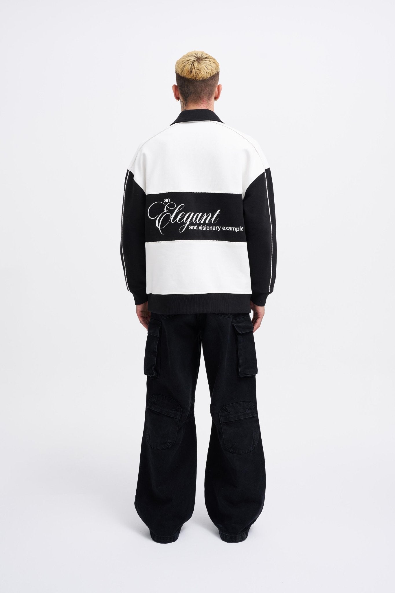 Erkek Contrast and Piped Polo Sweatshirt Ekru - Siyah