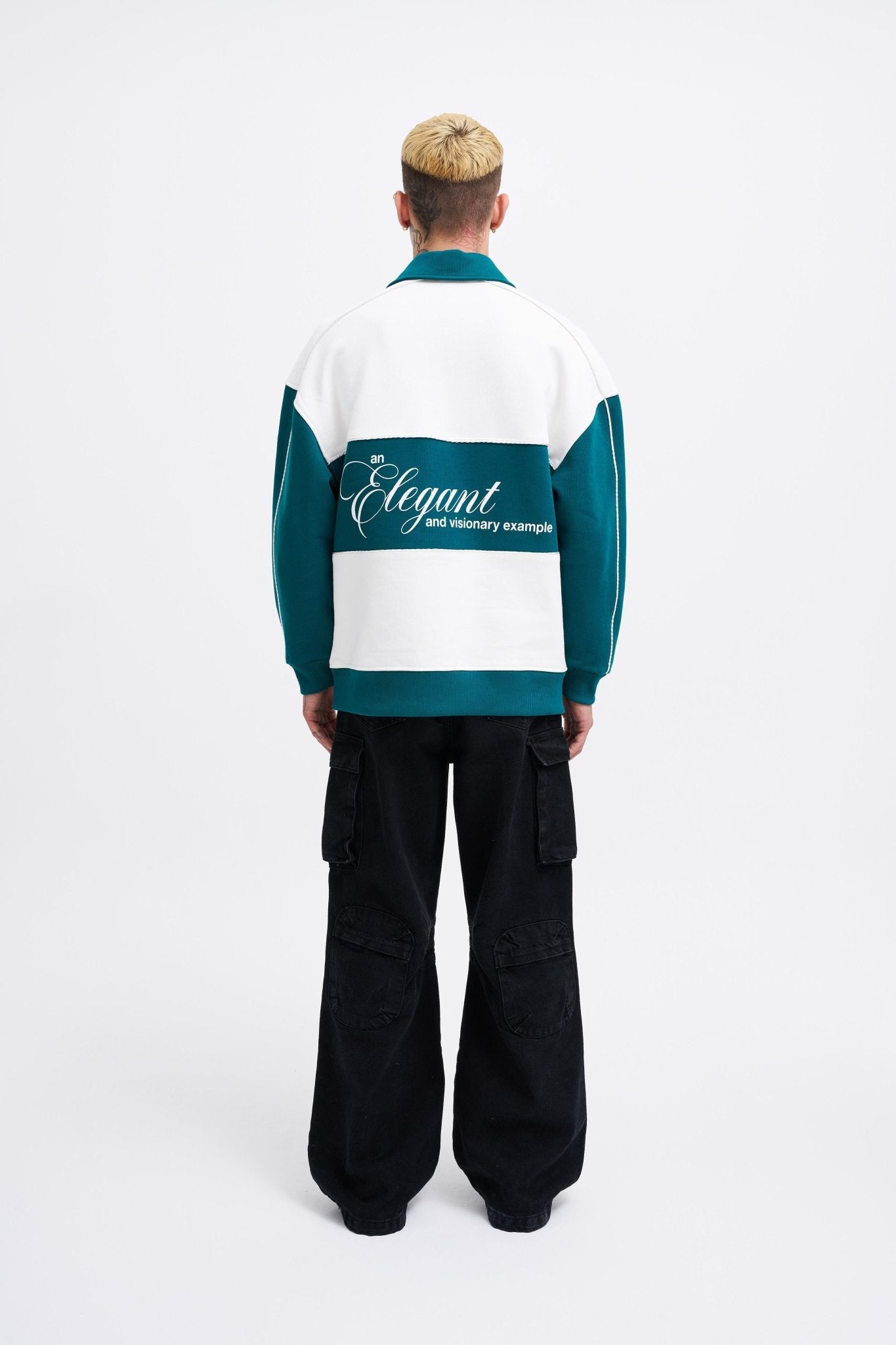 Erkek Contrast and Piped Polo Sweatshirt Ekru - Yağ Yeşili