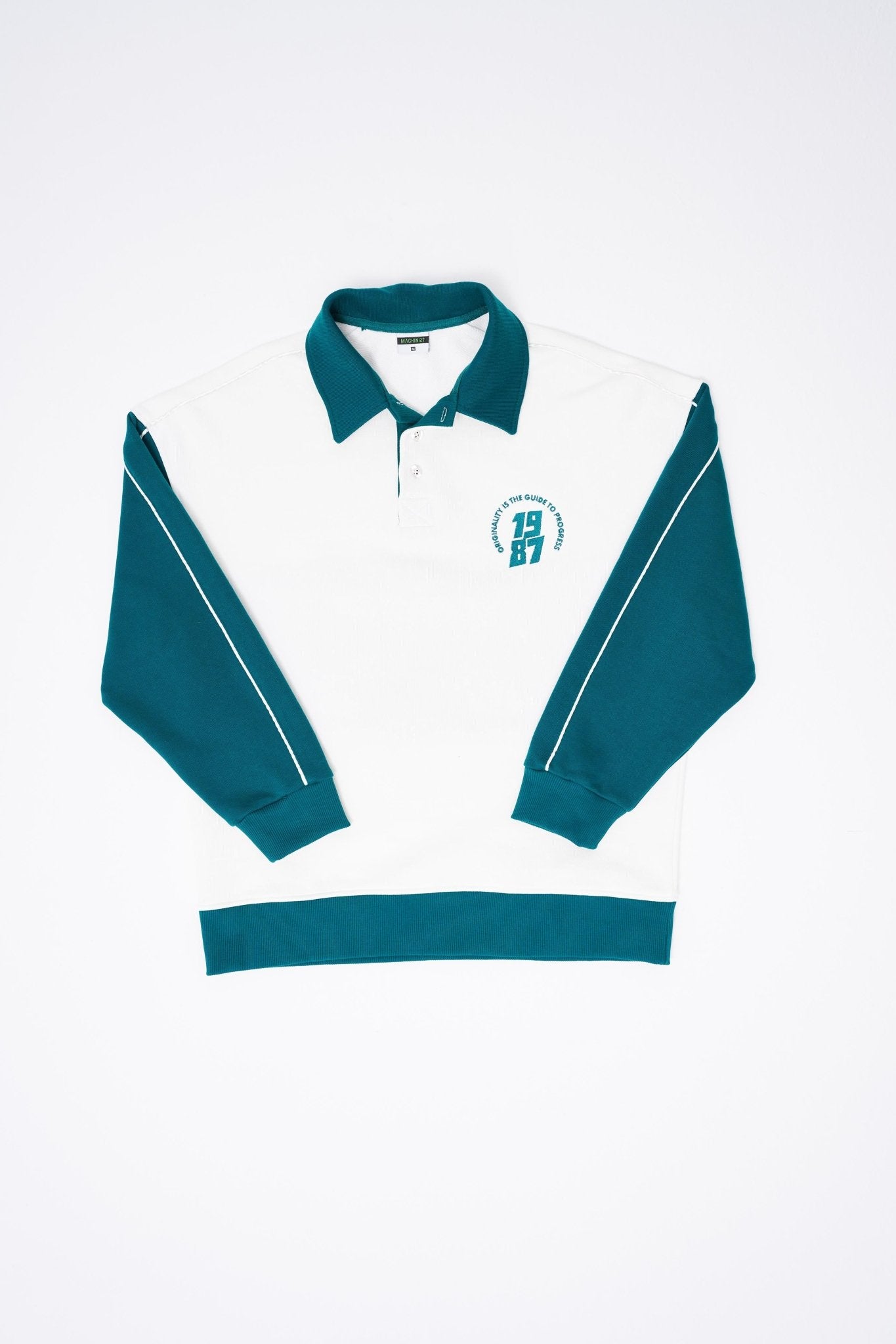 Erkek Contrast and Piped Polo Sweatshirt Ekru - Yağ Yeşili