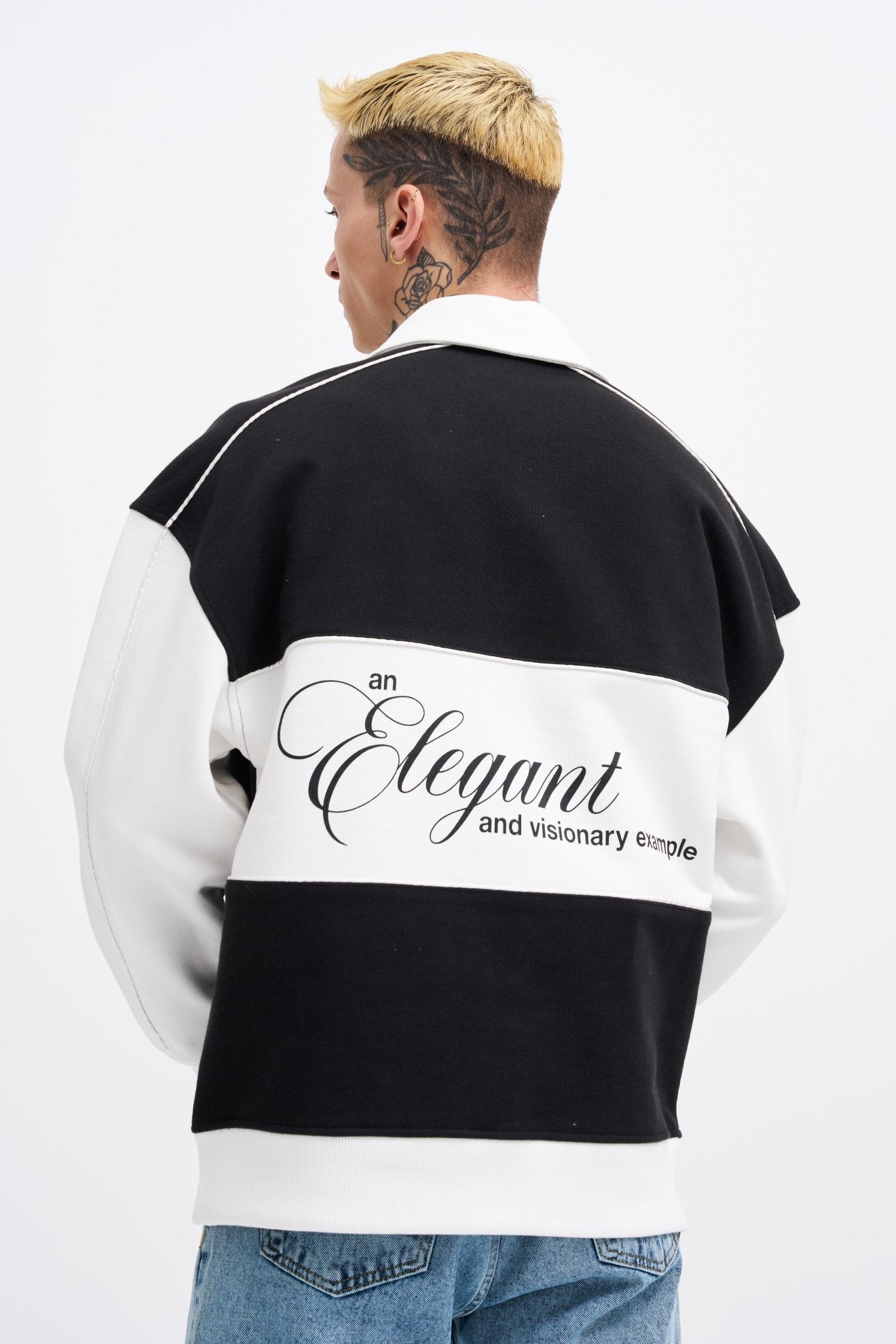 Erkek Contrast and Piped Polo Sweatshirt Siyah - Ekru