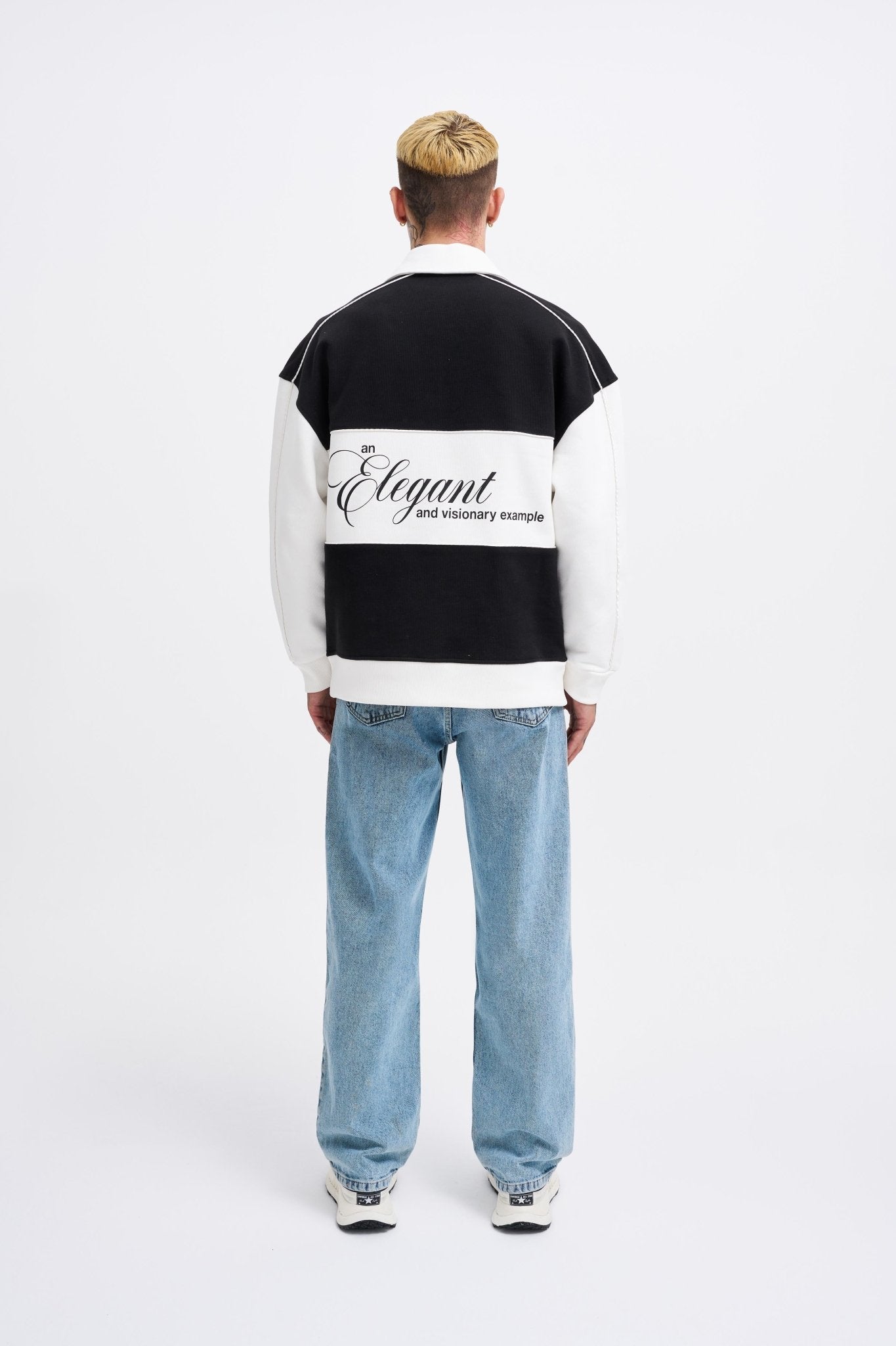 Erkek Contrast and Piped Polo Sweatshirt Siyah - Ekru