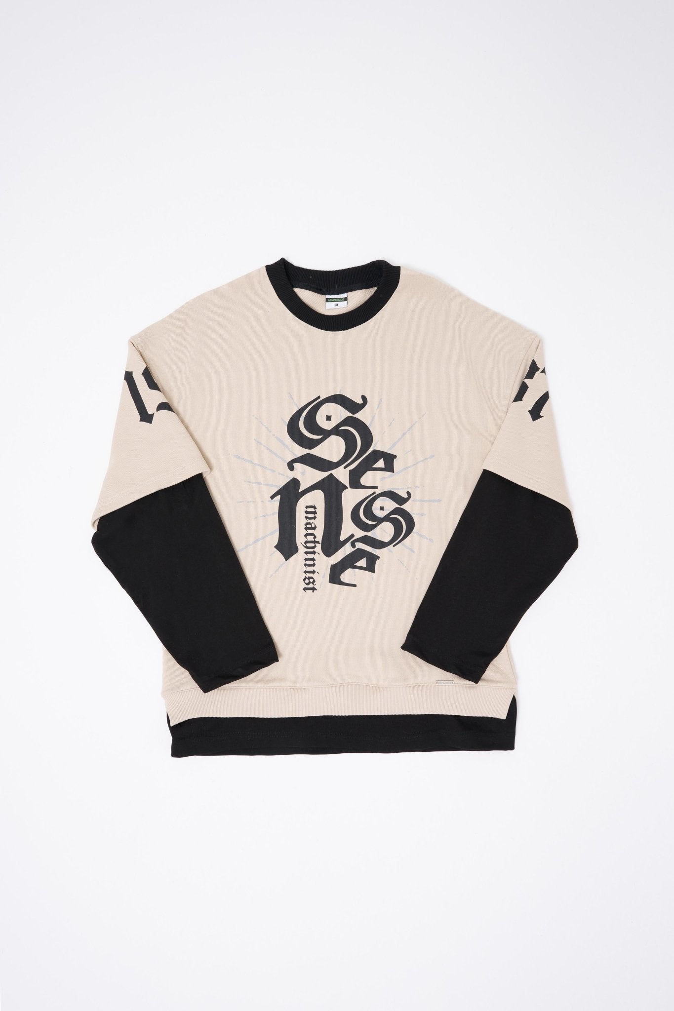 Erkek Contrast Layerd Sweatshirt Açık Bej - Siyah