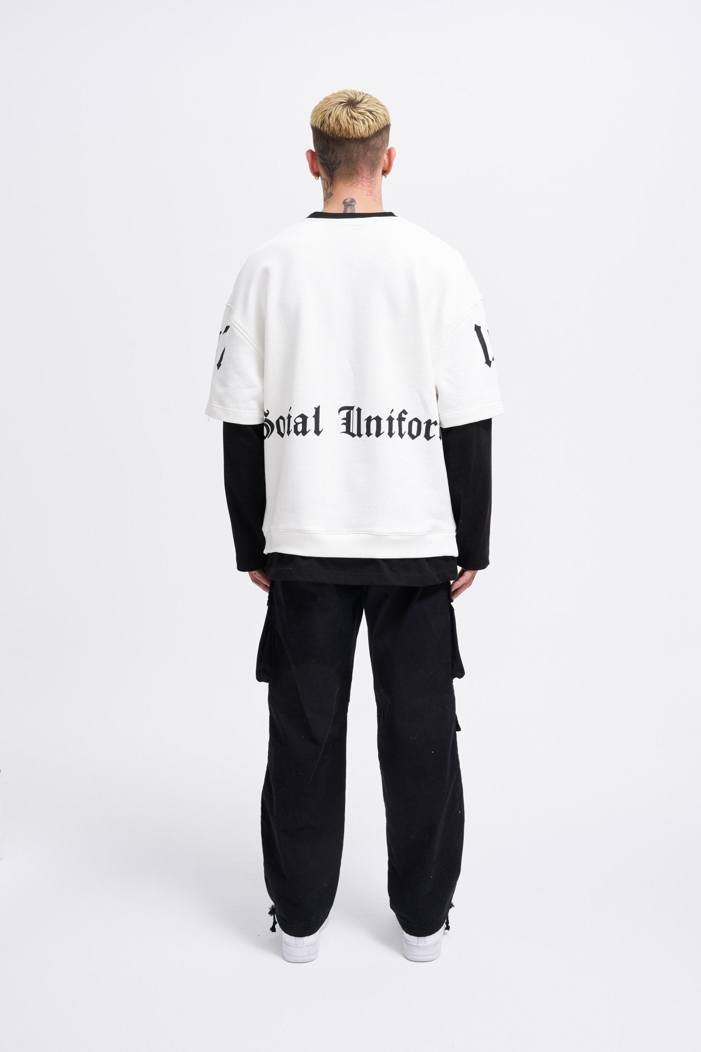 Erkek Contrast Layerd Sweatshirt Ekru - Siyah