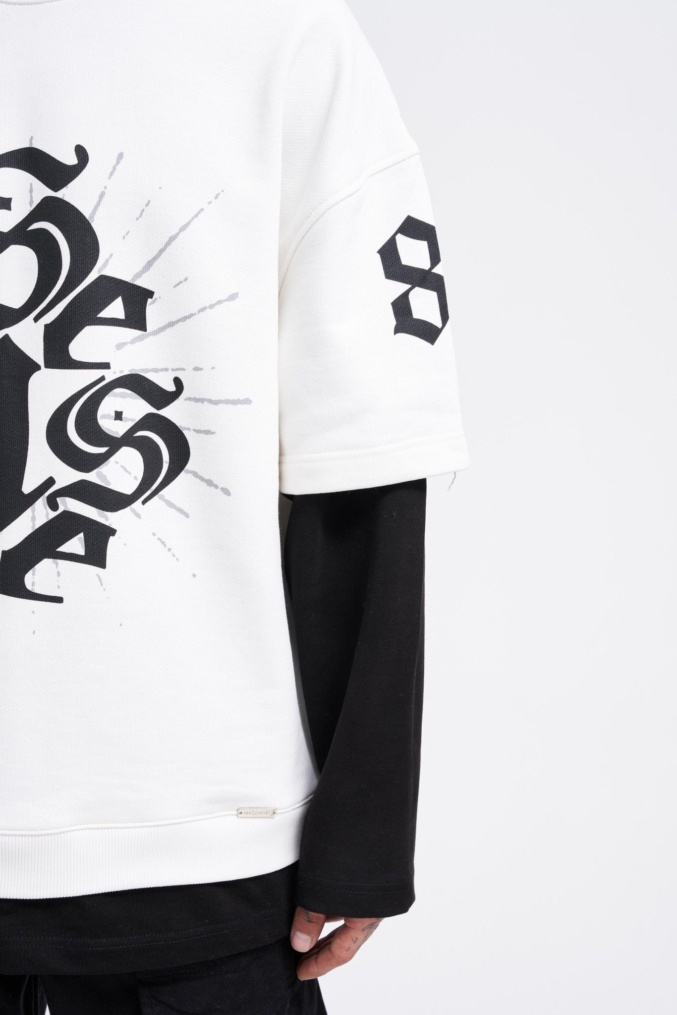 Erkek Contrast Layerd Sweatshirt Ekru - Siyah