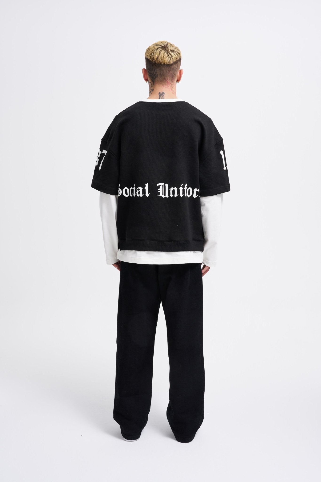 Erkek Contrast Layerd Sweatshirt Siyah - Ekru