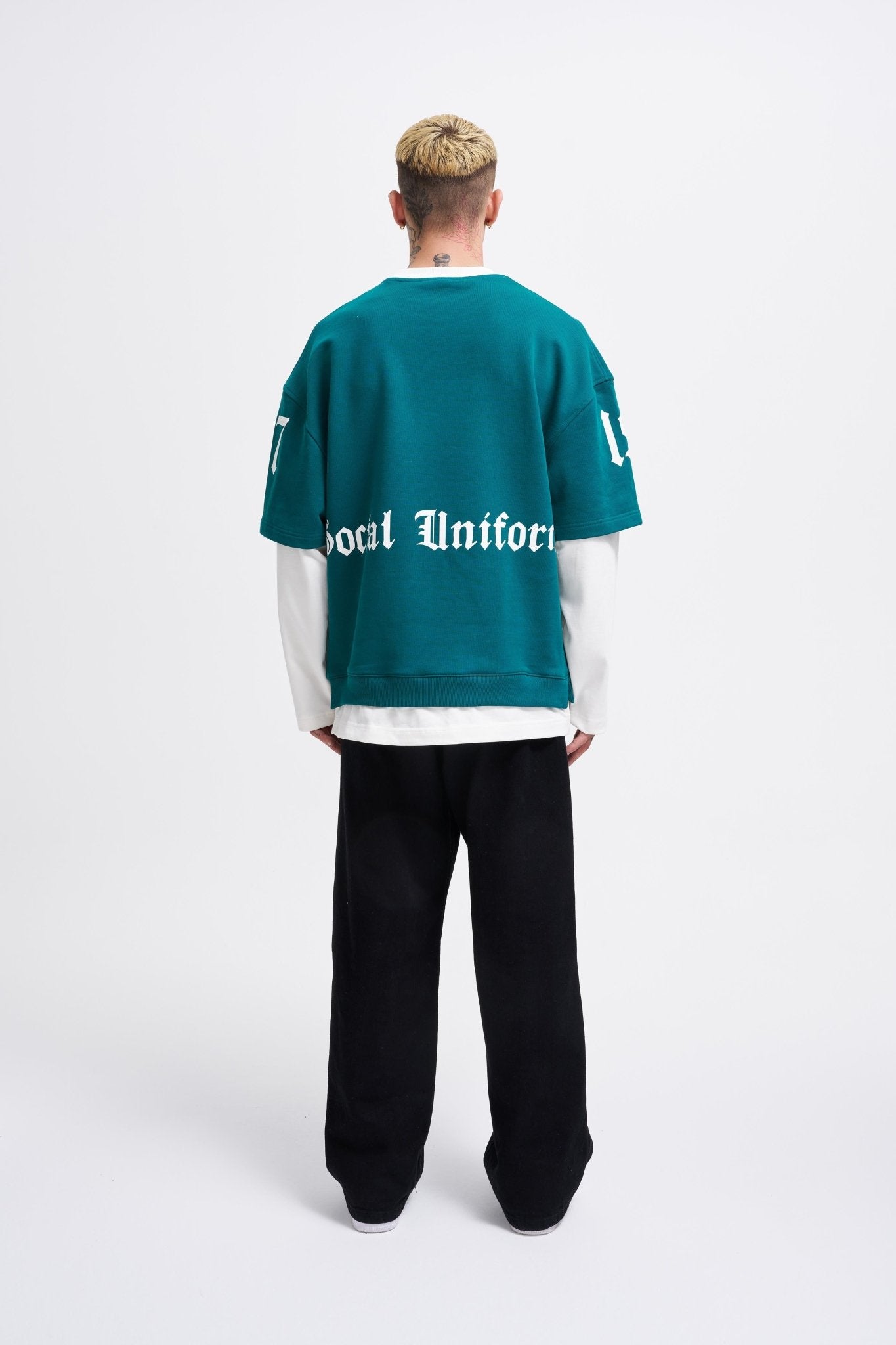 Erkek Contrast Layerd Sweatshirt Yağ Yeşili - Ekru