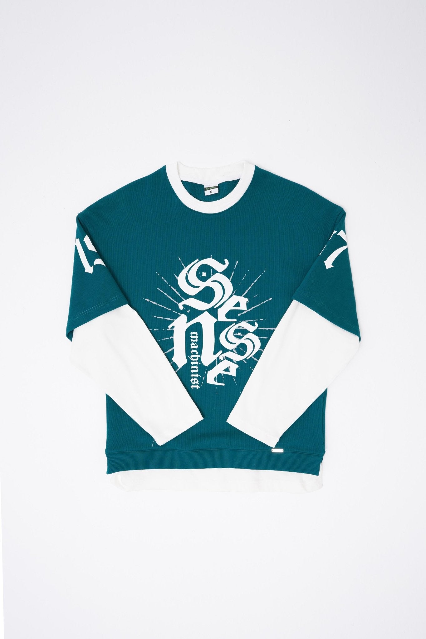 Erkek Contrast Layerd Sweatshirt Yağ Yeşili - Ekru