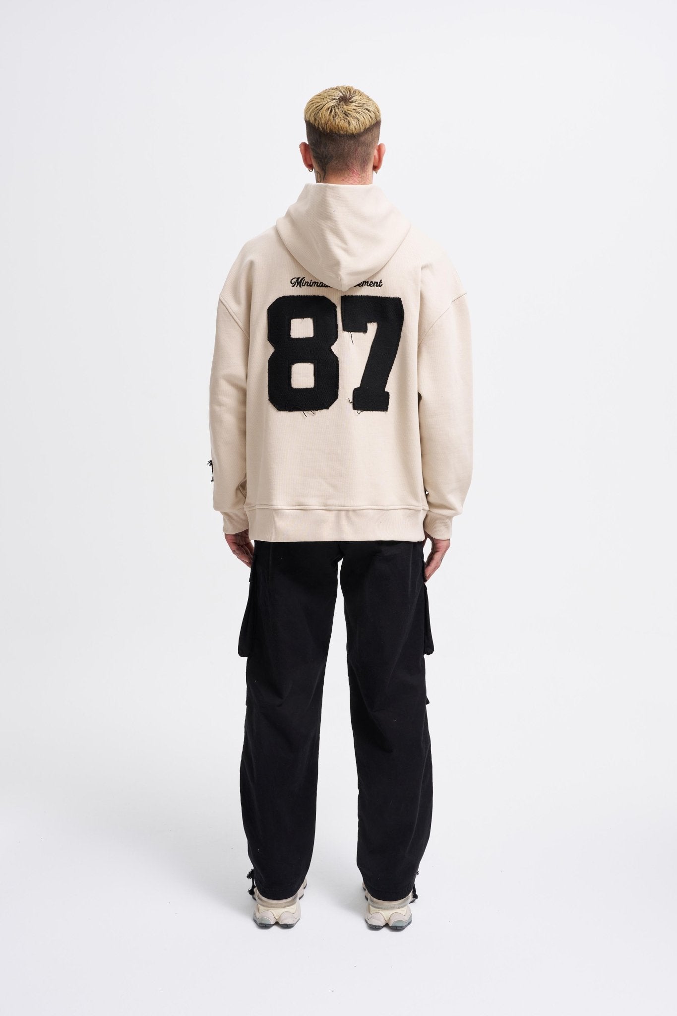 Erkek Contrast Patchwork Kapüşonlu Sweatshirt Açık Bej