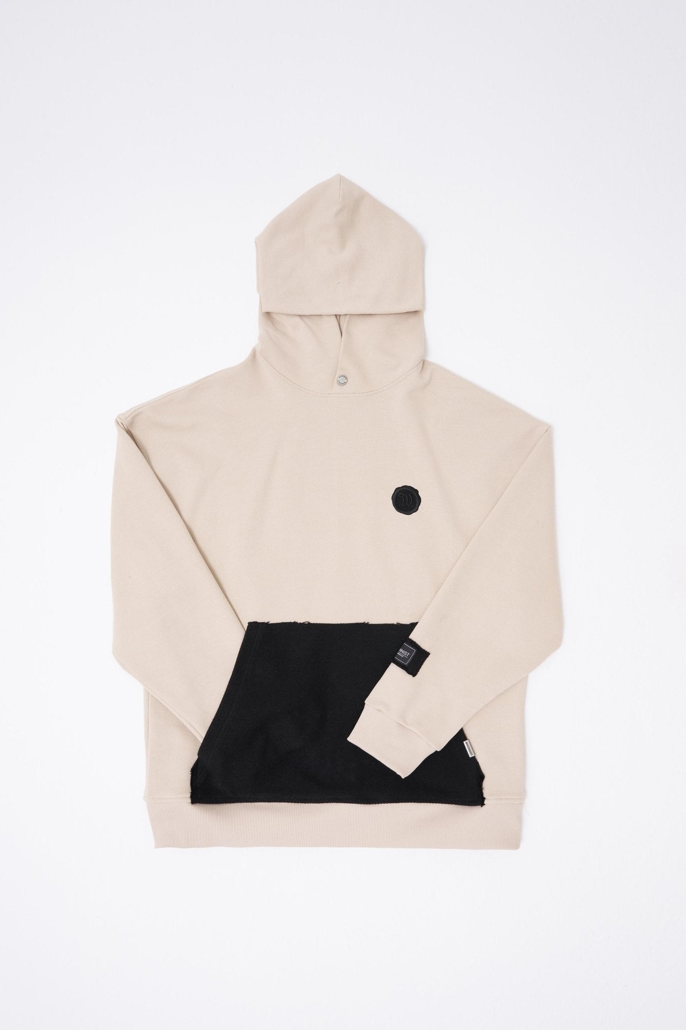 Erkek Contrast Patchwork Kapüşonlu Sweatshirt Açık Bej