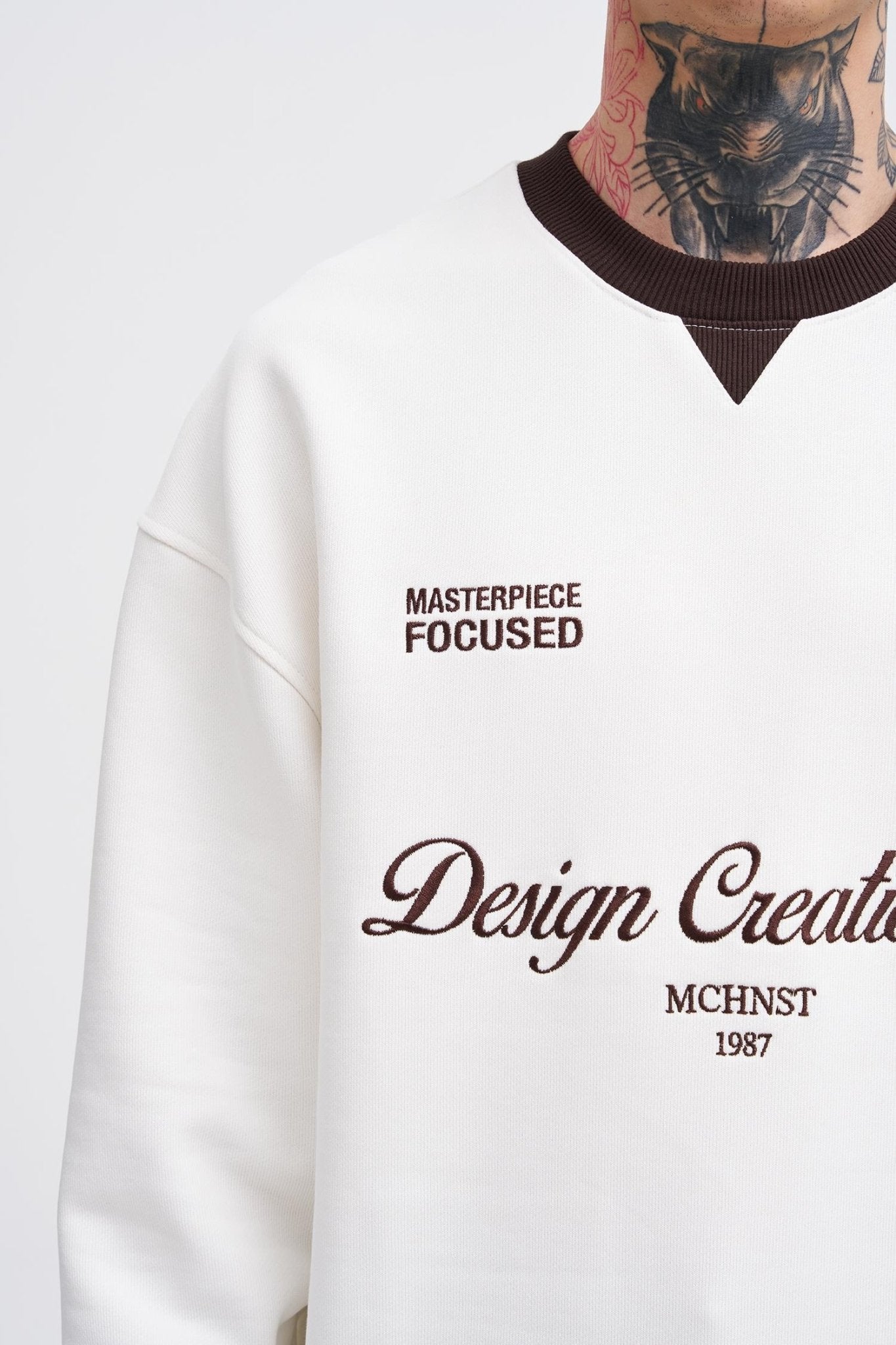 Erkek Contrast Sweatshirt Ekru