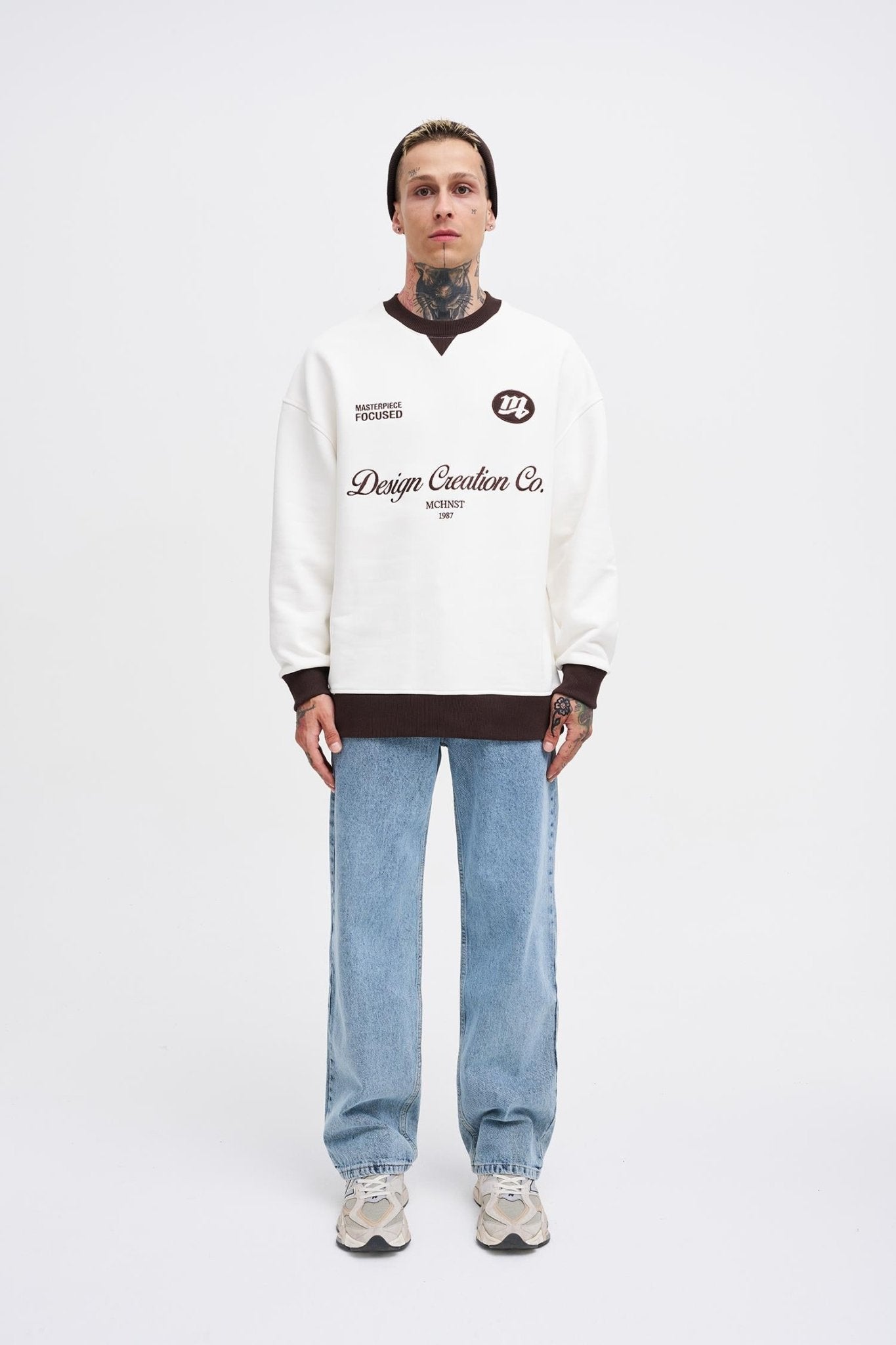 Erkek Contrast Sweatshirt Ekru