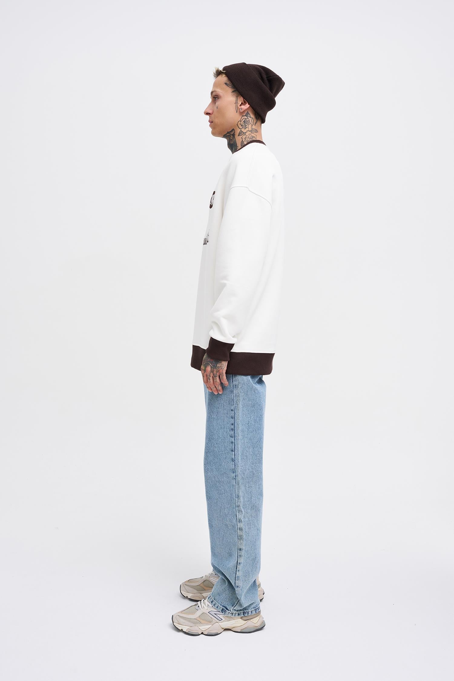 Erkek Contrast Sweatshirt Ekru