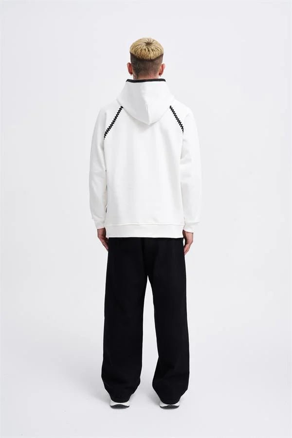 Erkek Crochet Embroidered Kapüşonlu Sweatshirt Ekru