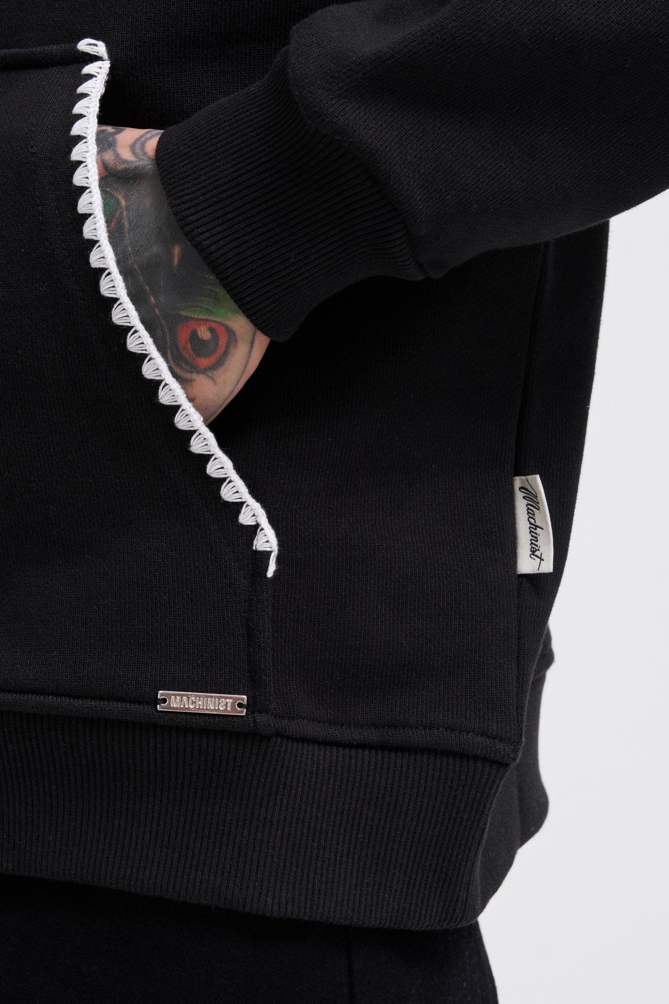 Erkek Crochet Embroidered Kapüşonlu Sweatshirt Siyah