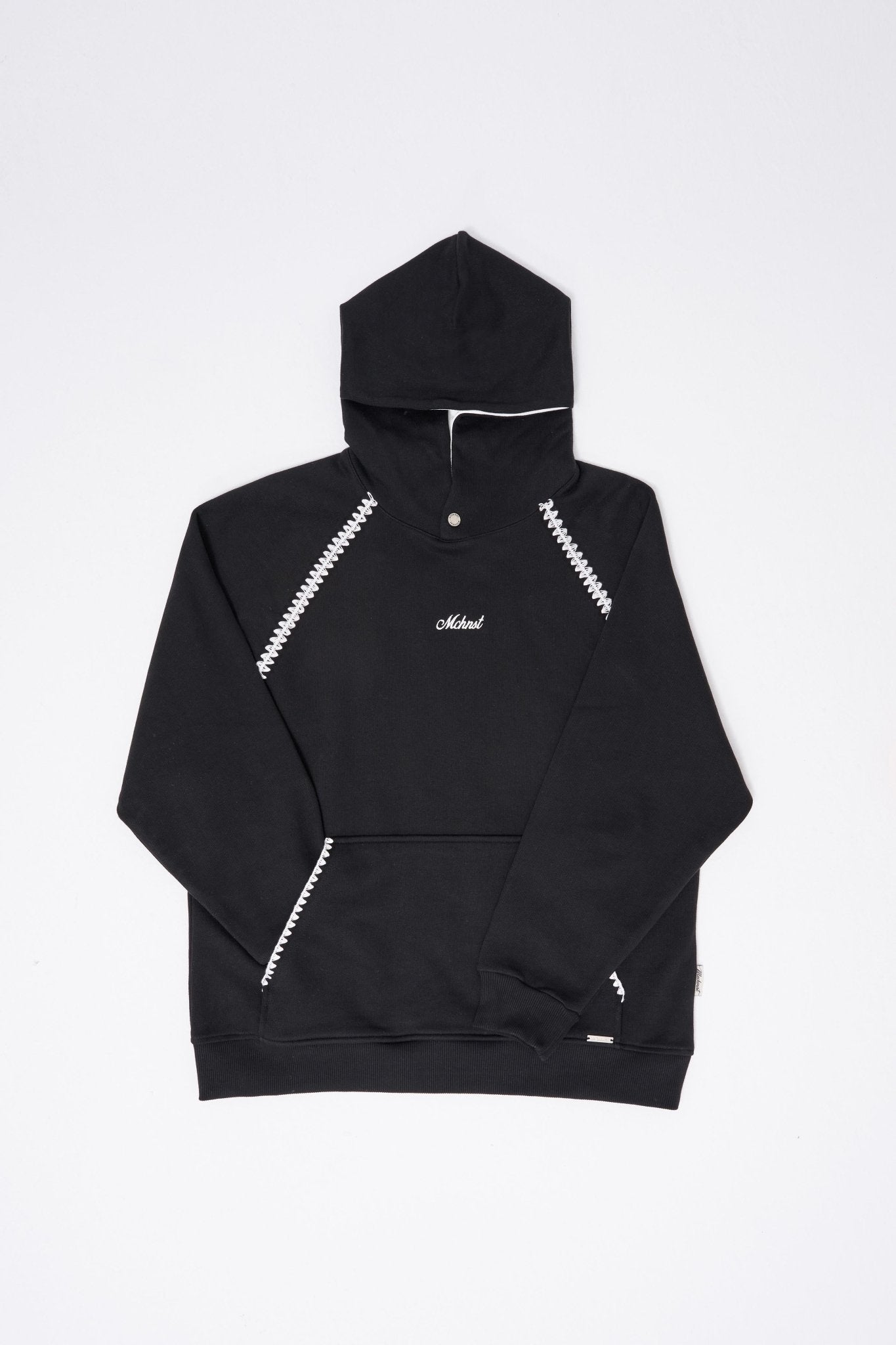 Erkek Crochet Embroidered Kapüşonlu Sweatshirt Siyah