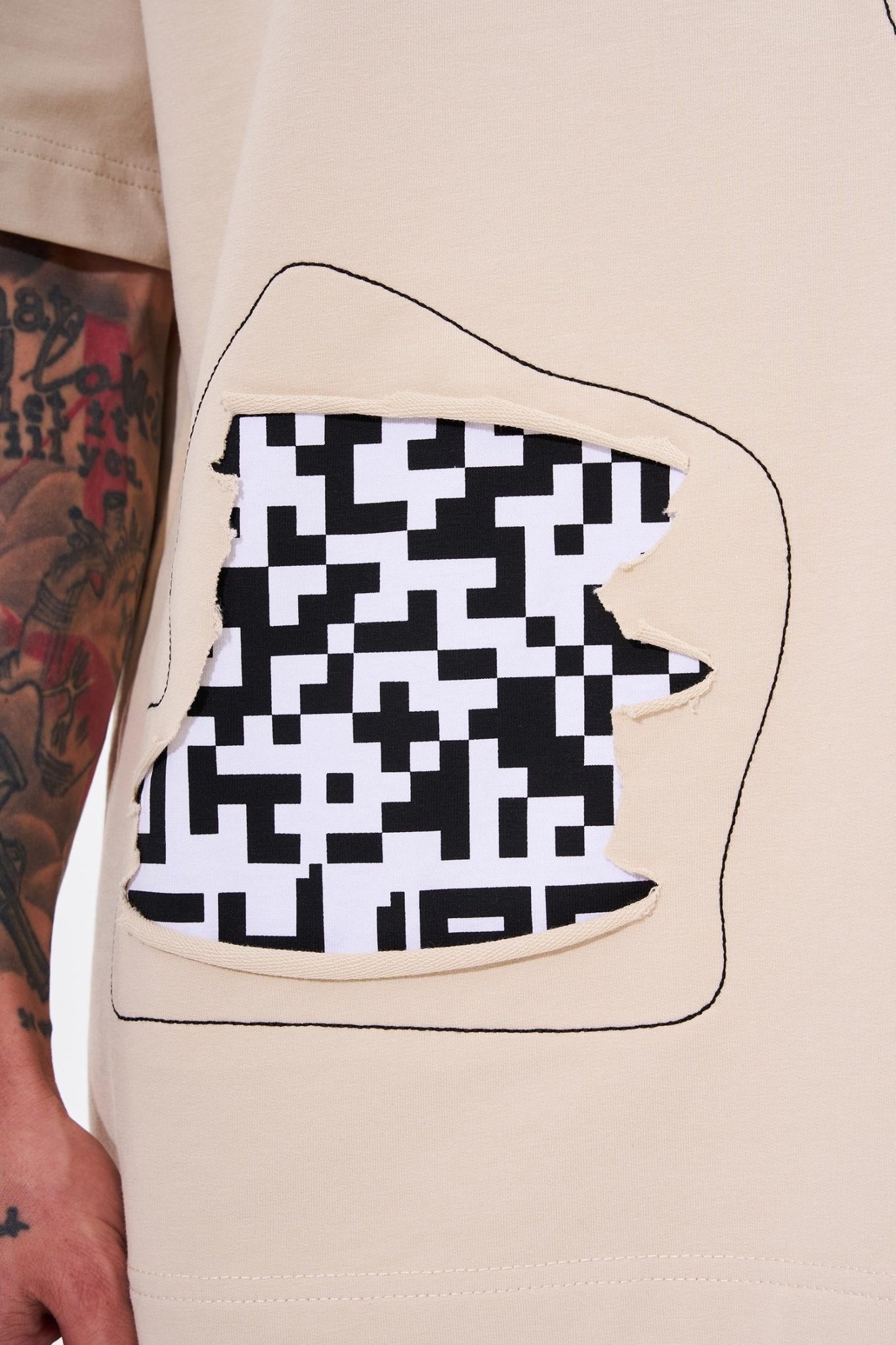 Erkek Dama Patch Oversize Tişört Açık Bej