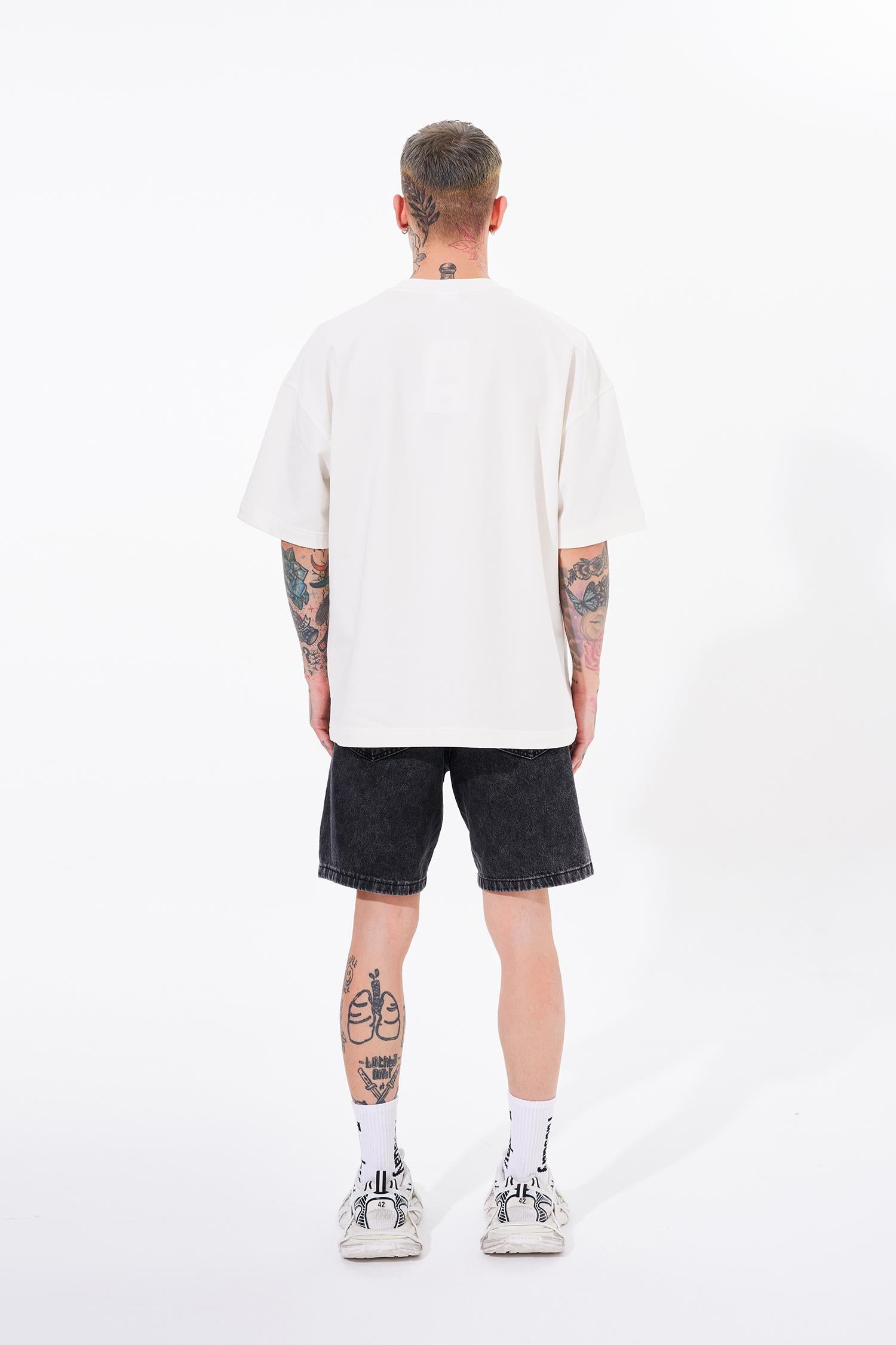 Erkek Dama Patch Oversize Tişört Ekru