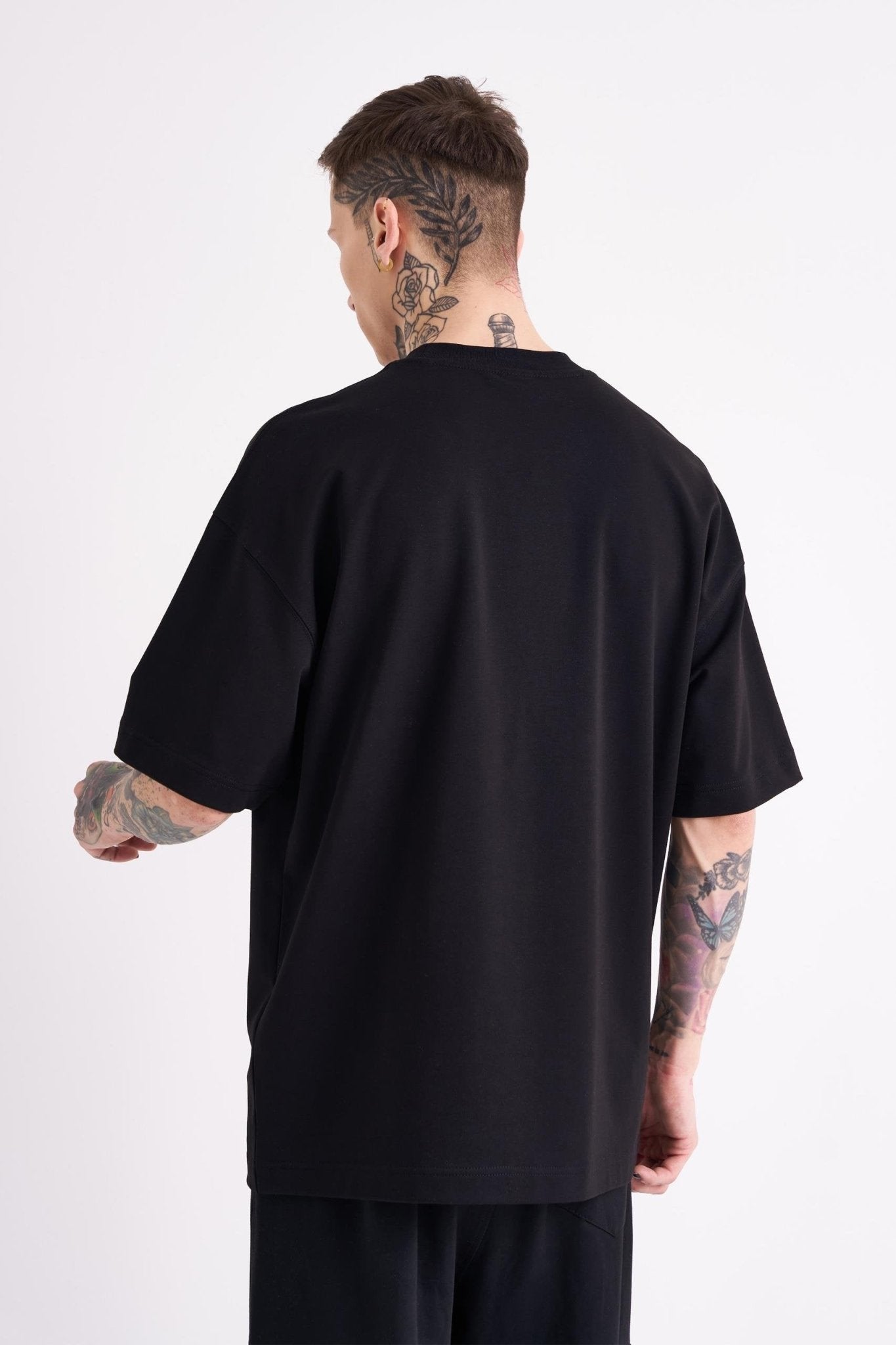 Erkek Dama Patch Oversize Tişört Siyah
