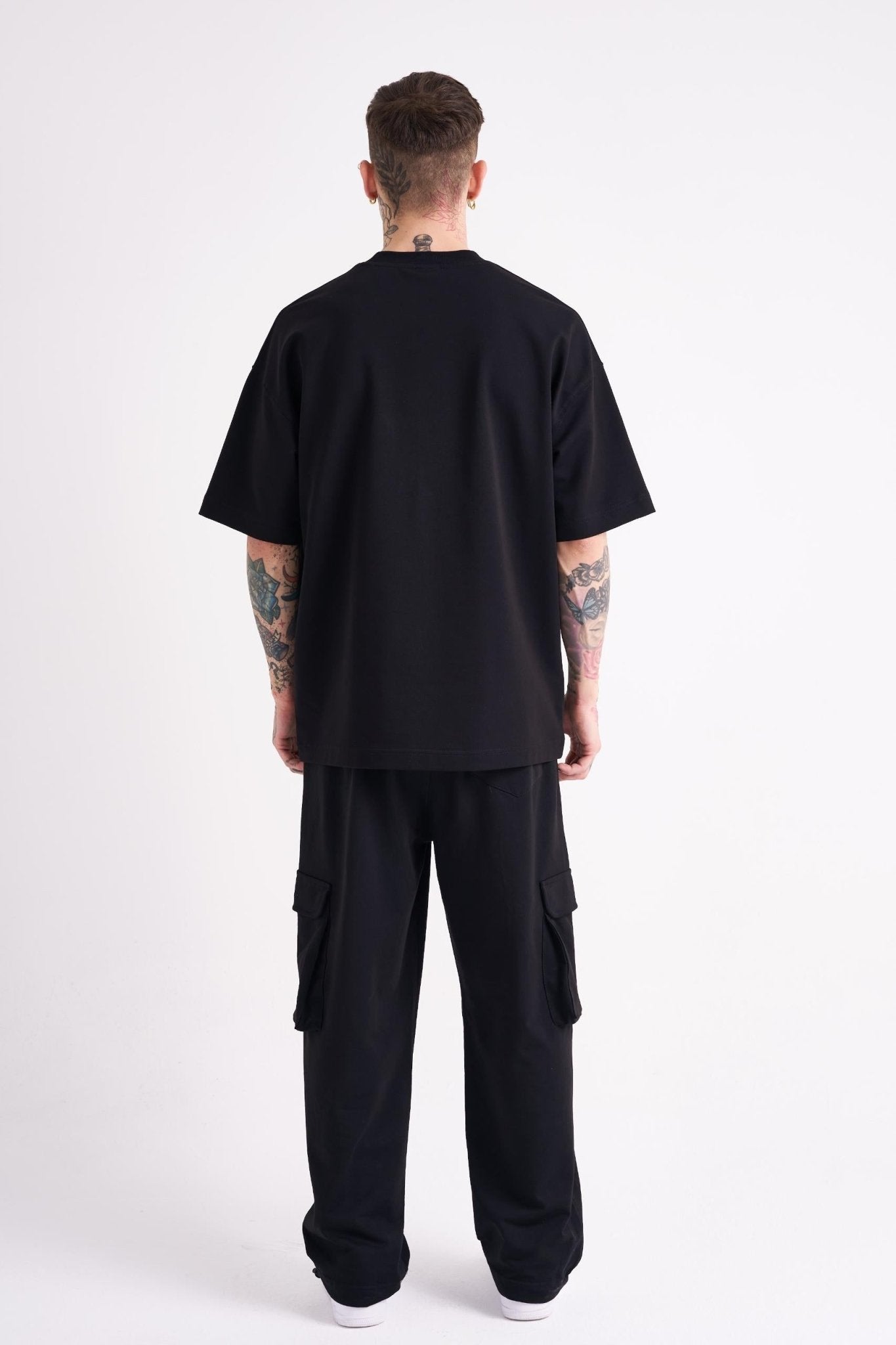 Erkek Dama Patch Oversize Tişört Siyah
