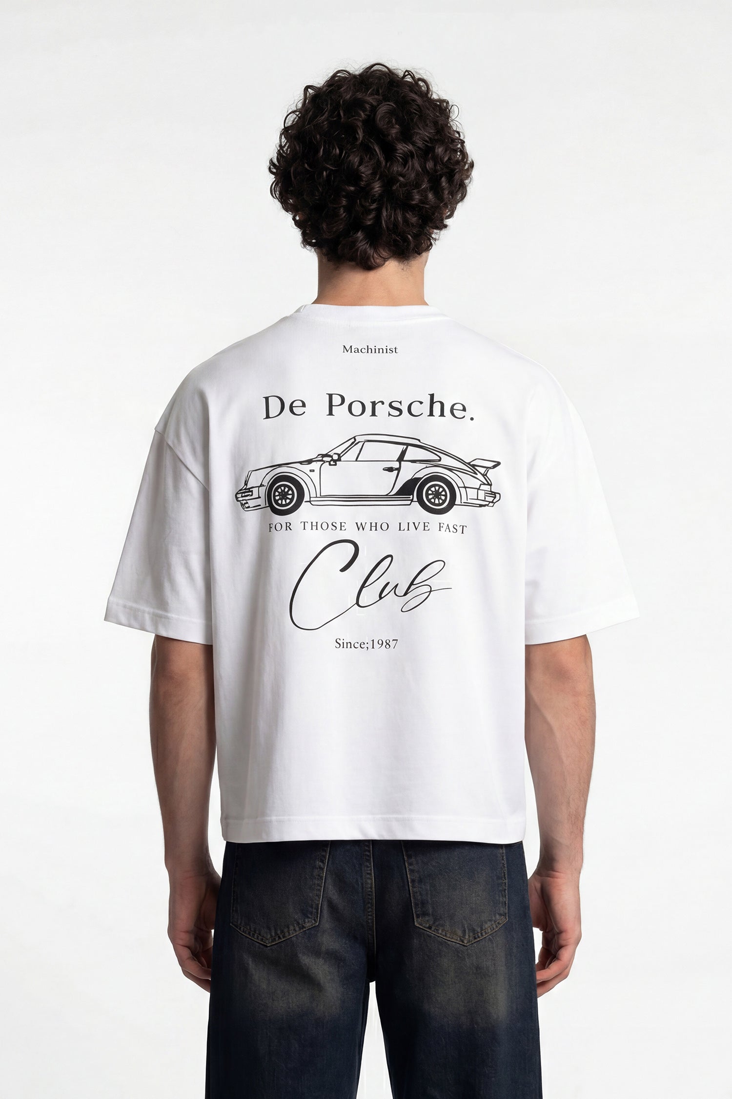 Erkek De Porsche Baskılı Oversize Tişört Ekru-6