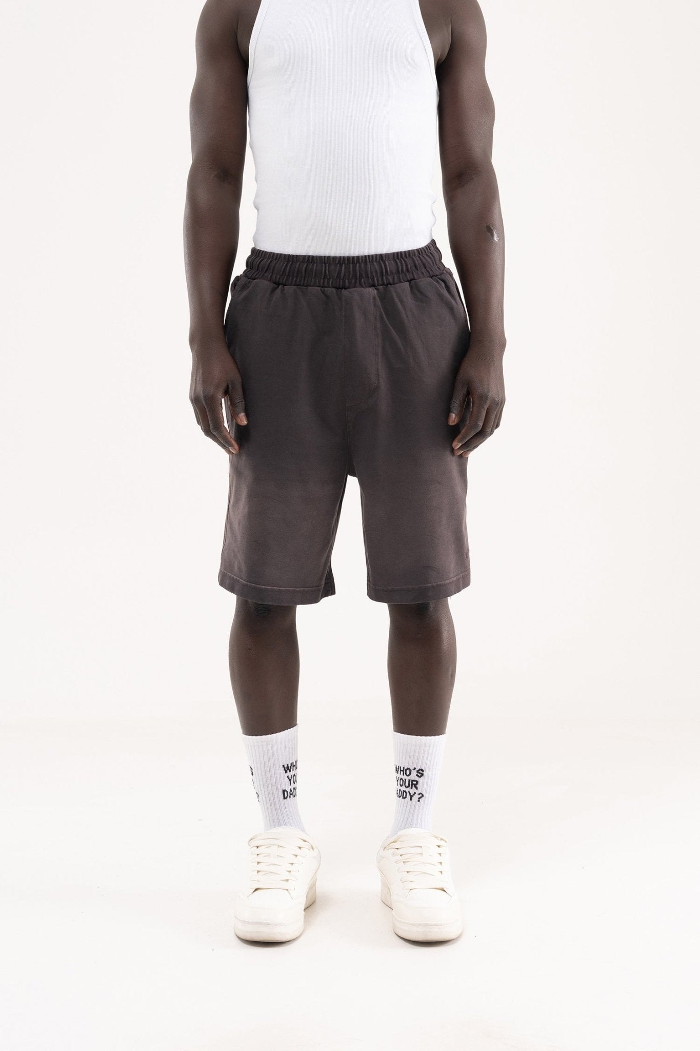 Erkek Degrade Efected Washing Oversize Şort Koyu Kahverengi