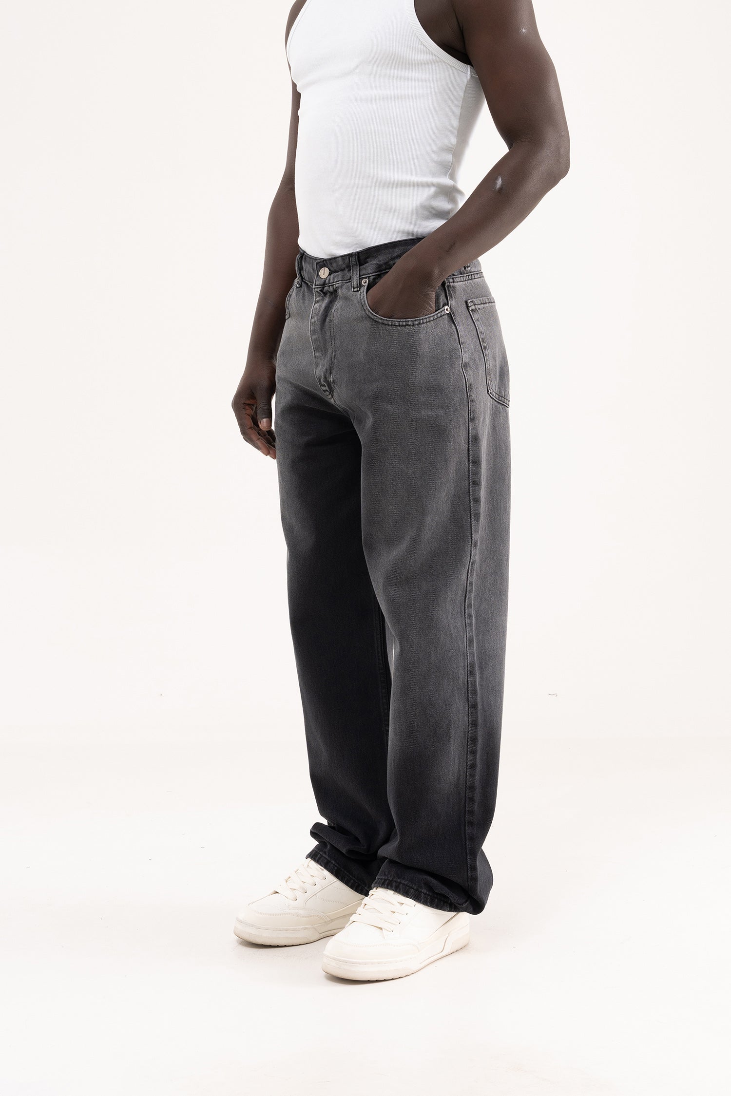 Erkek Degrade Effected Baggy Jean Pantolon Açık Siyah