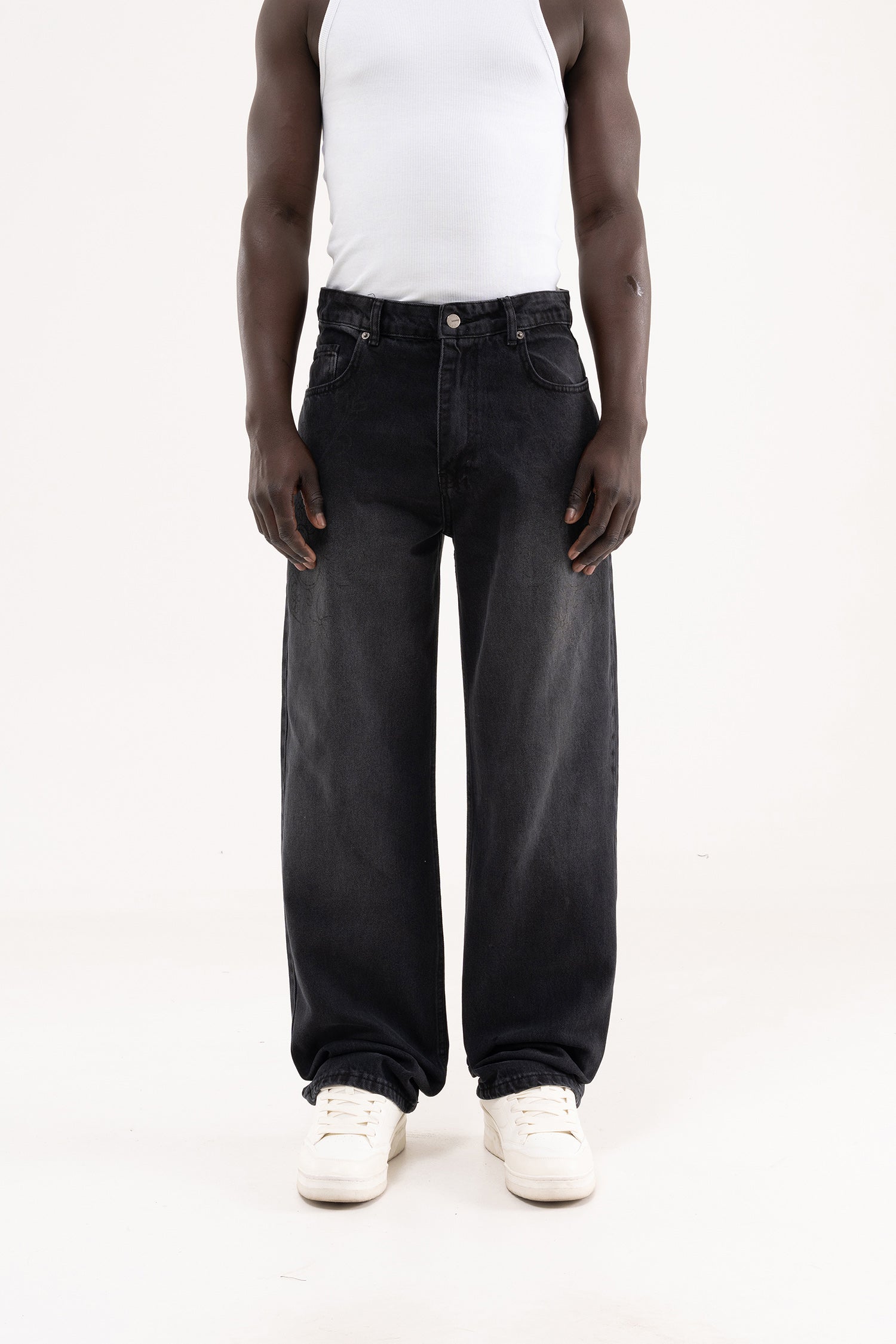 Erkek Degrade Effected Baggy Jean Pantolon Siyah