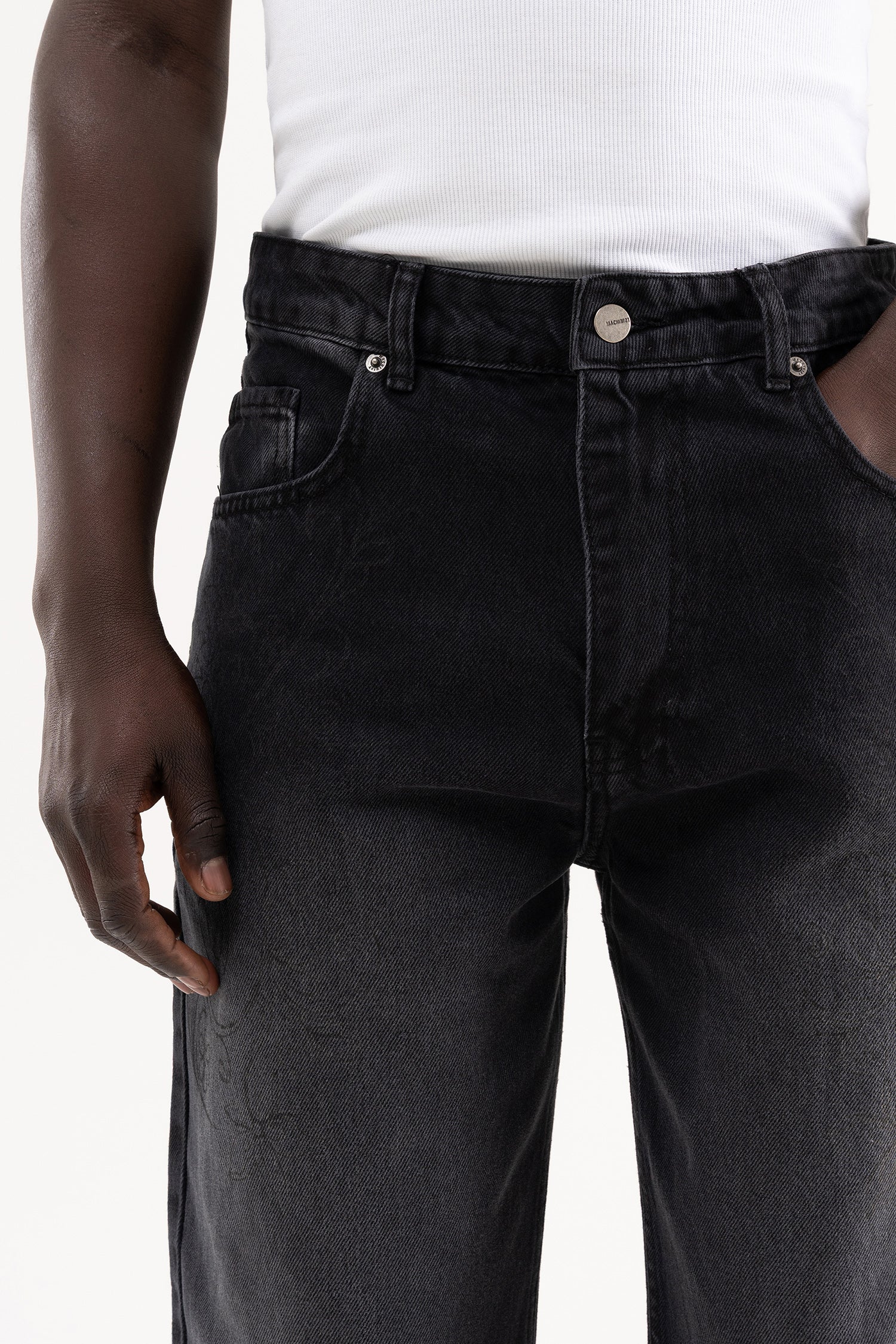 Erkek Degrade Effected Baggy Jean Pantolon Siyah-3