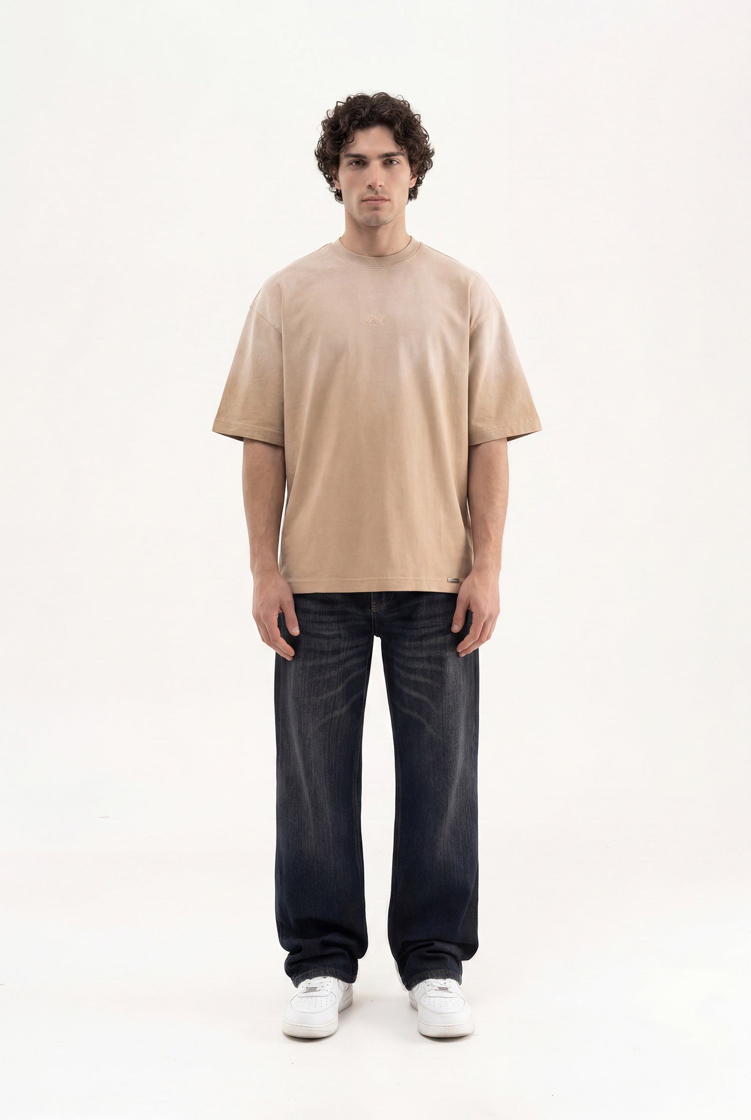 Erkek Degrade Yıkamalı Oversize Tişört Koyu Bej-4