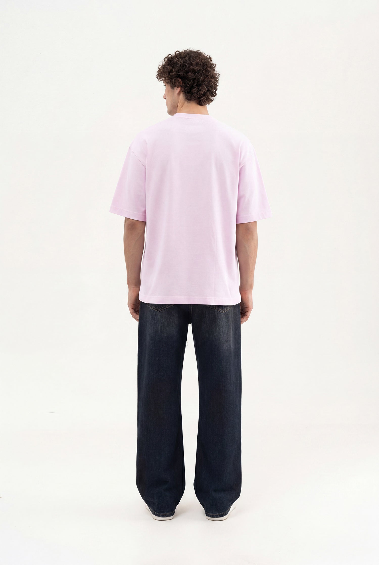 Erkek Degrade Yıkamalı Oversize Tişört Pembe-5