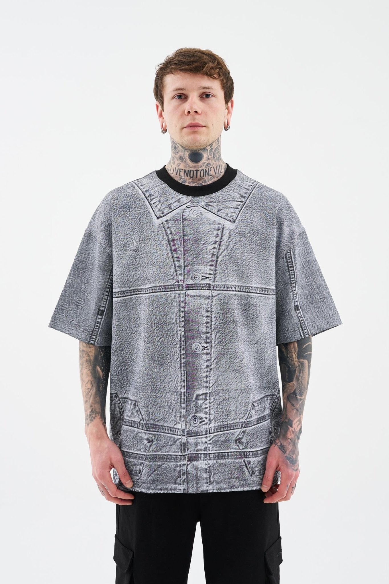 Erkek Denim Efect Oversi̇ze Ti̇şört Siyah