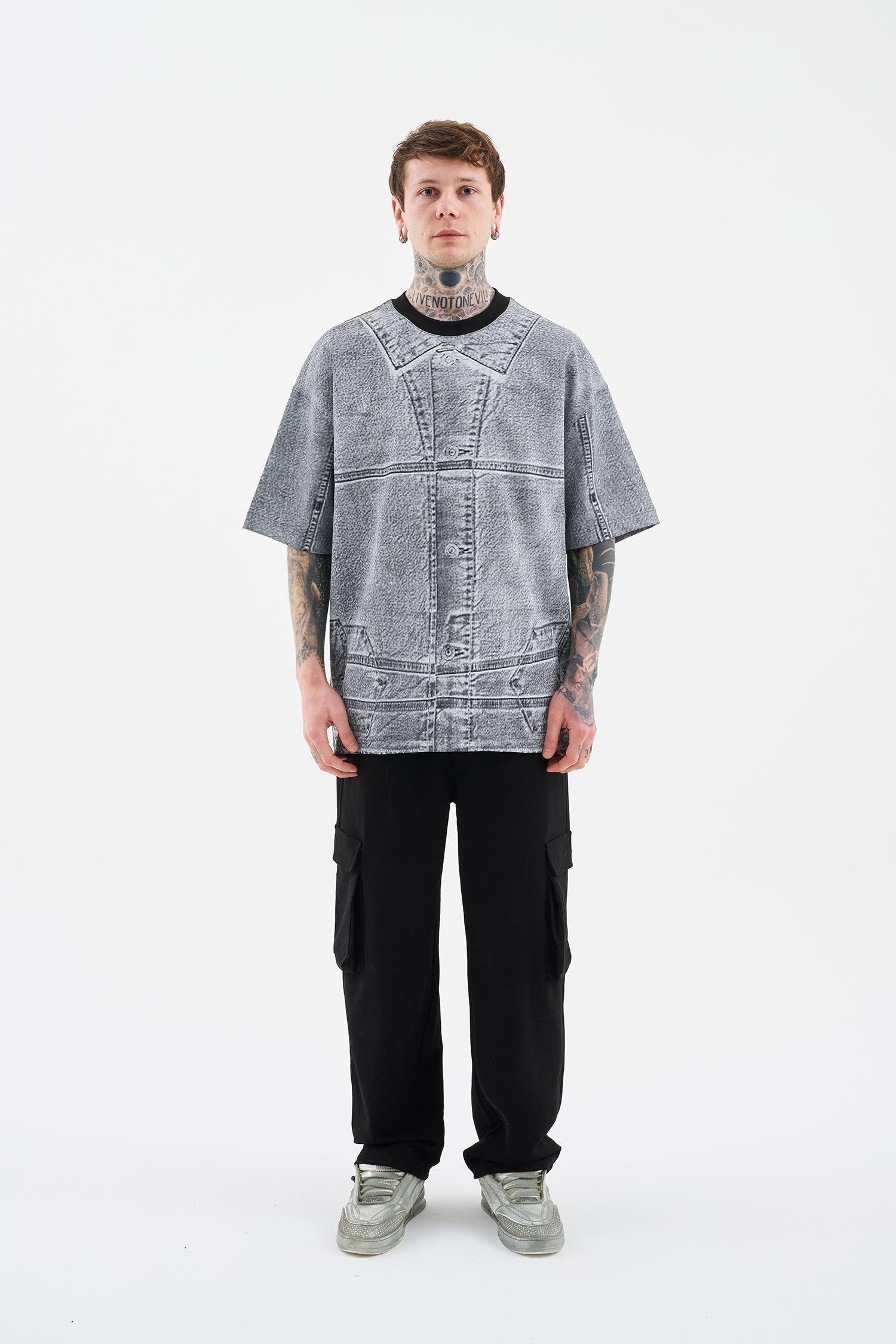 Erkek Denim Efect Oversi̇ze Ti̇şört Siyah