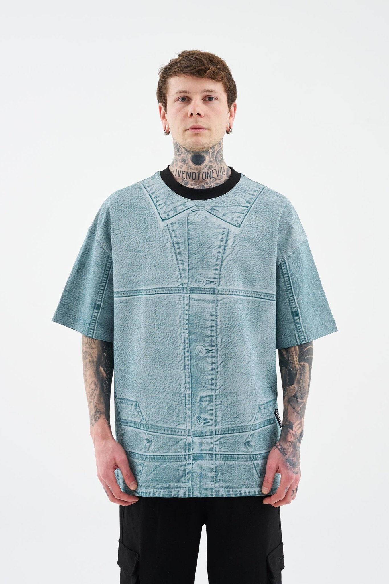 Erkek Denim Efect Oversi̇ze Ti̇şört Yağ Yeşili