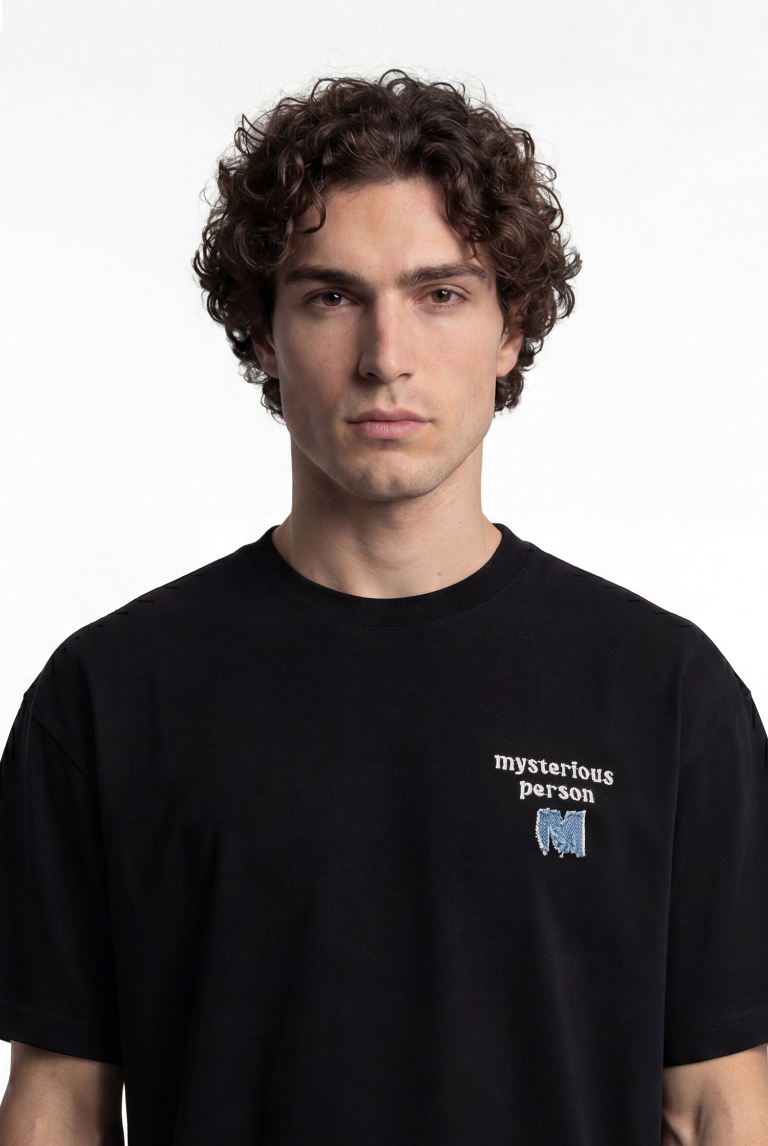 Erkek Denim Patch Nakışlı Baskılı Oversize Tişört Siyah-6