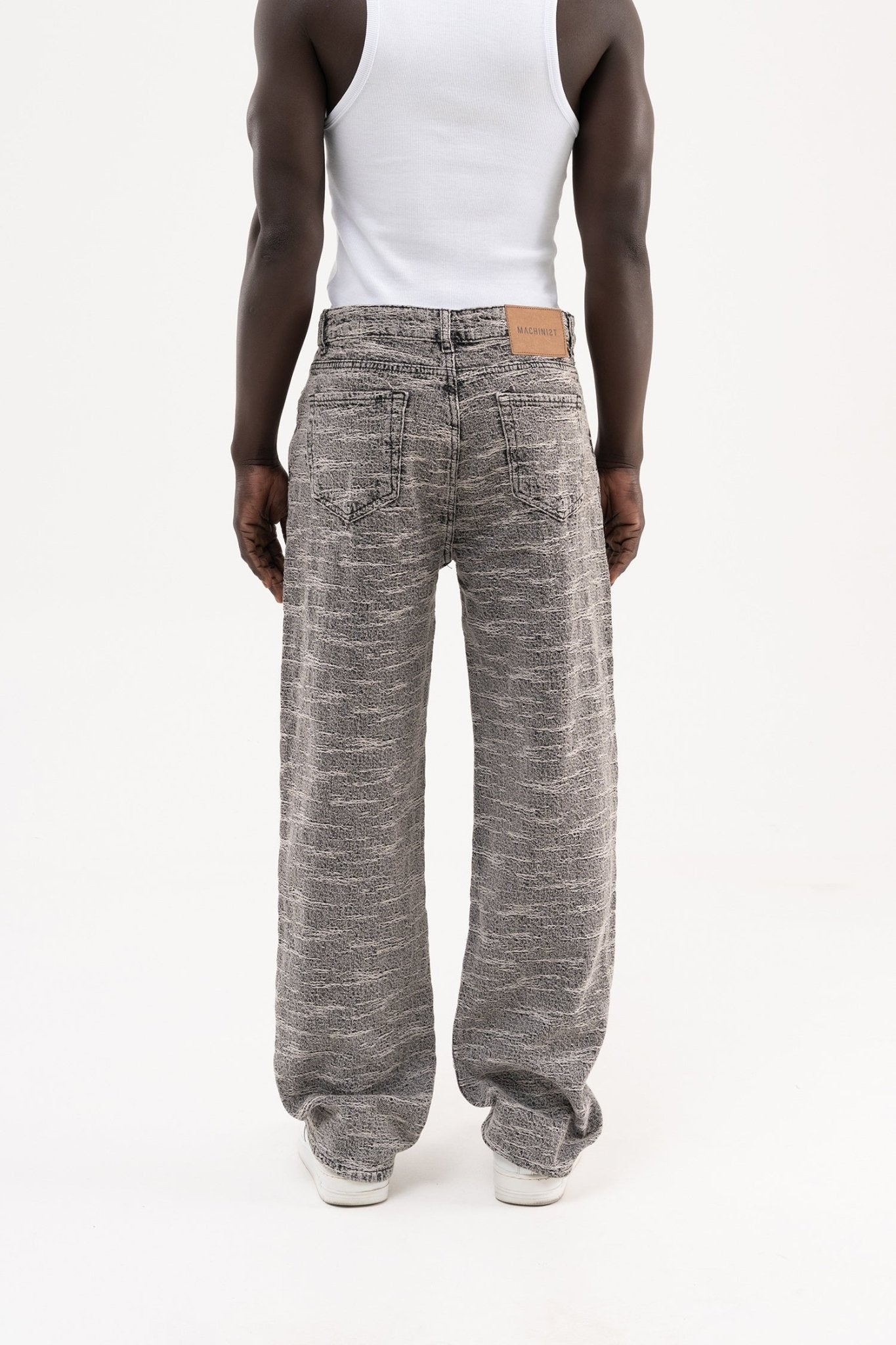 Erkek Desenli Jakarlı Baggy Jean Pantolon Gri