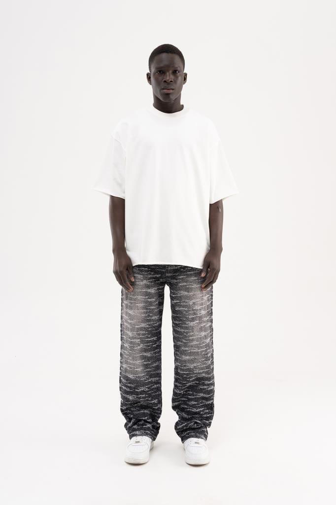 Erkek Desenli Jakarlı Baggy Jean Pantolon Siyah