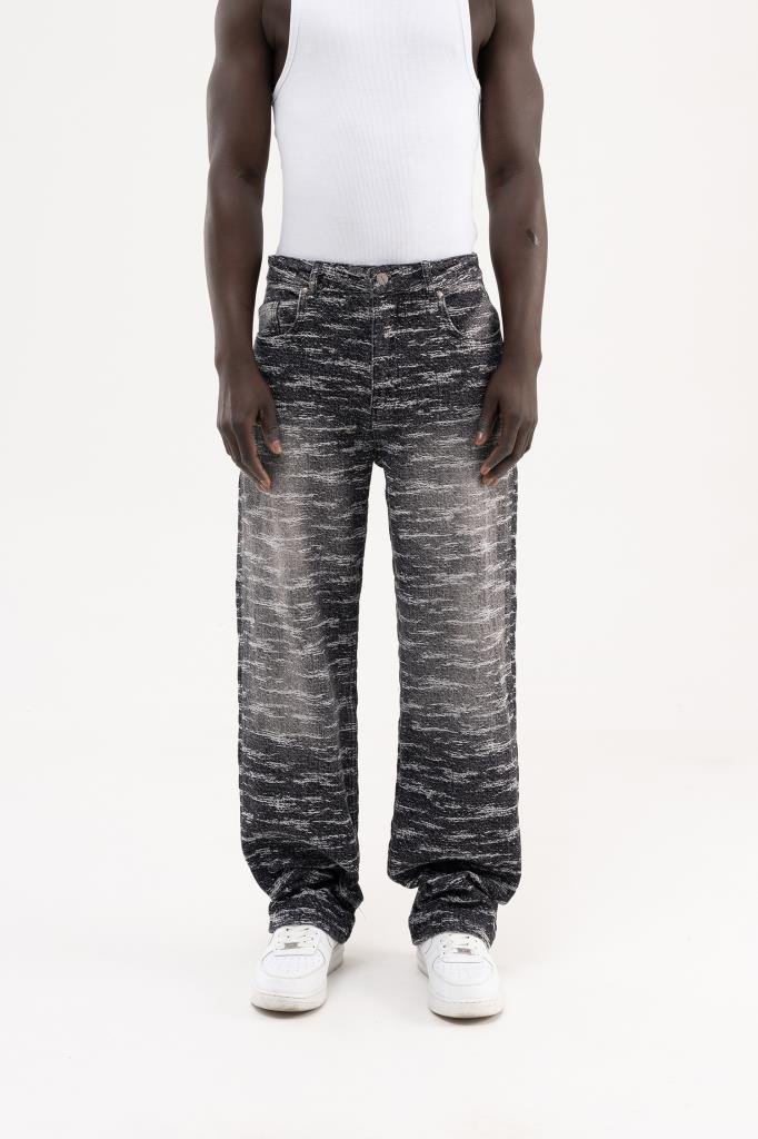 Erkek Desenli Jakarlı Baggy Jean Pantolon Siyah