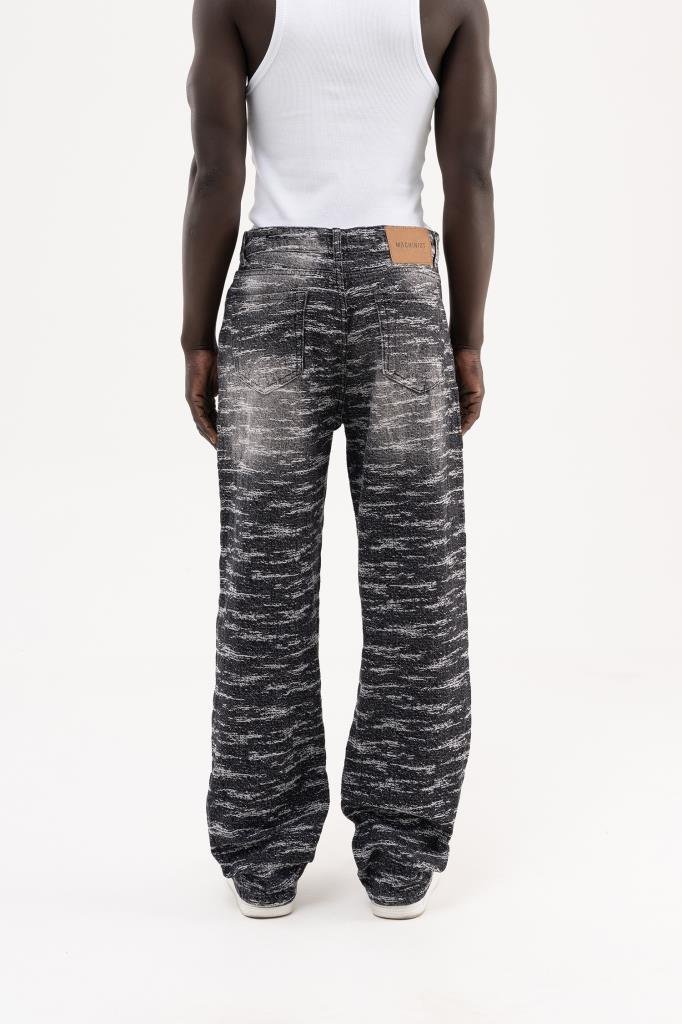 Erkek Desenli Jakarlı Baggy Jean Pantolon Siyah