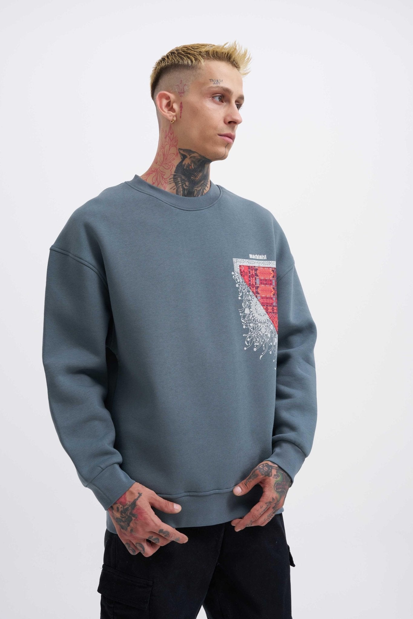 Erkek Designed For You Machinist Sweatshirt Mavi Duman